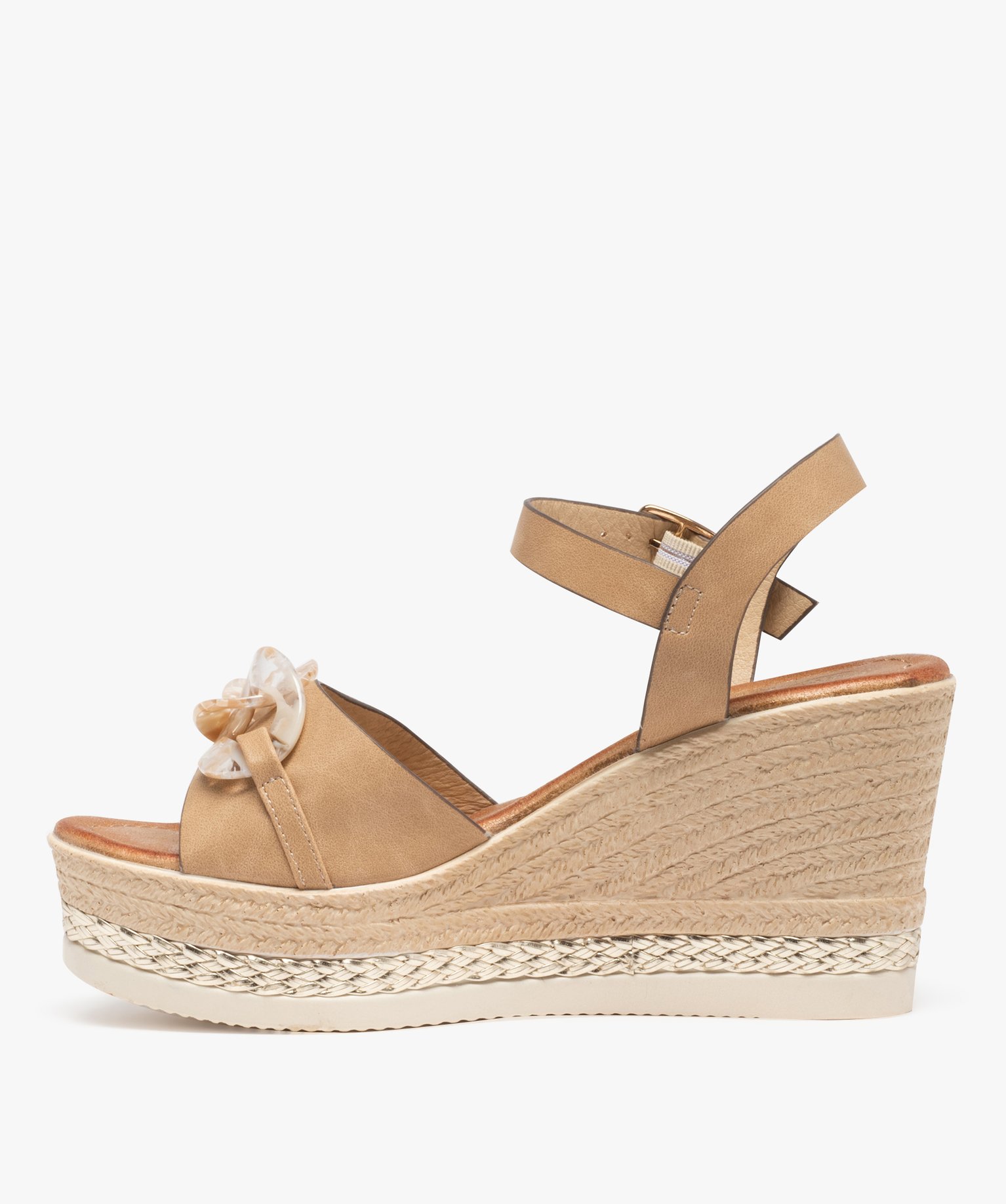 Sandales femme compensées ornées de maillons de chane camel | GEMO