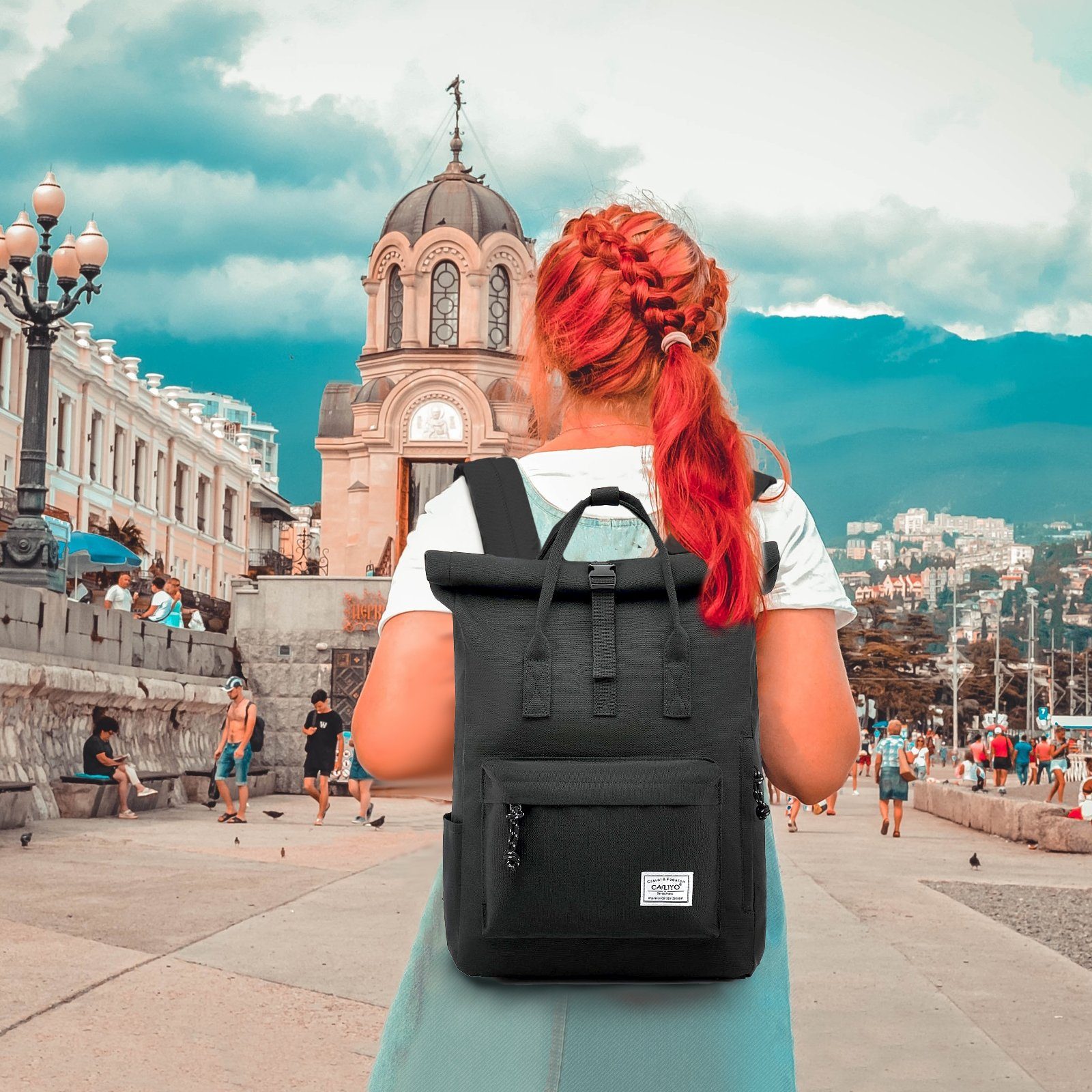 TAN.TOMI Cityrucksack Rucksack Damen Herren Tagesrucksack mit Laptopfach, Modern Rolltop Rucksack Daypack, Wasserdichter