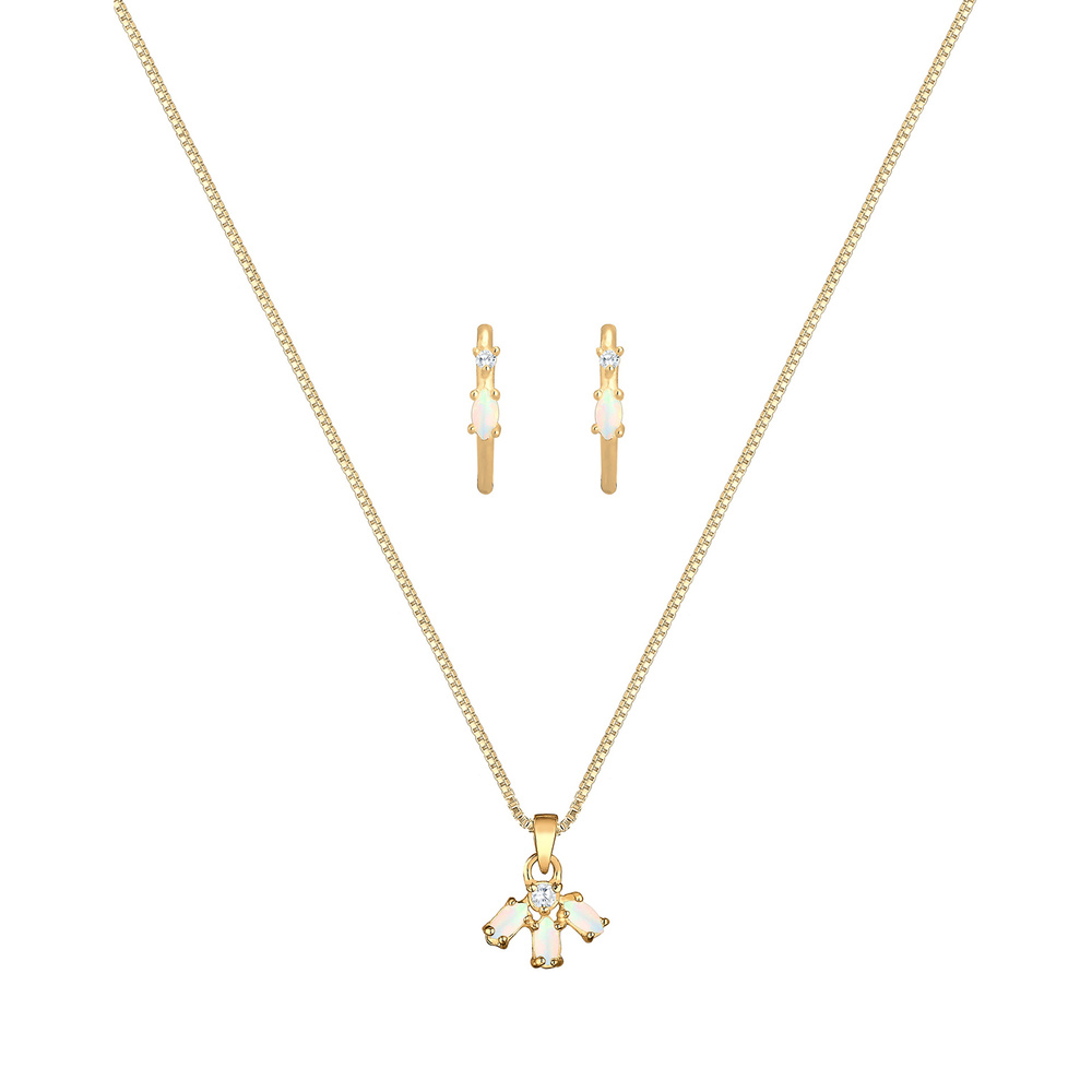 Elli Elli Ensemble de Bijoux Vintage Minimal Opale Synthétique Cristaux Zircone Ensemb Bijoux