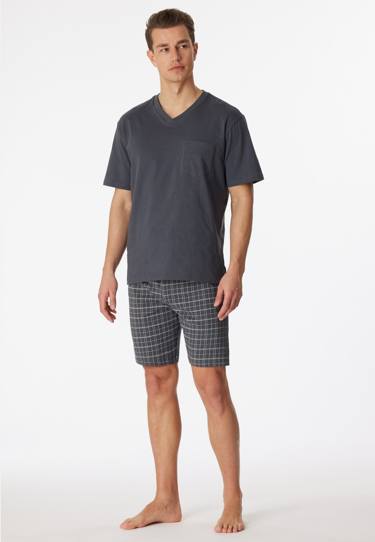 Schlafanzug kurz Jersey V-Ausschnitt grau - Ebony