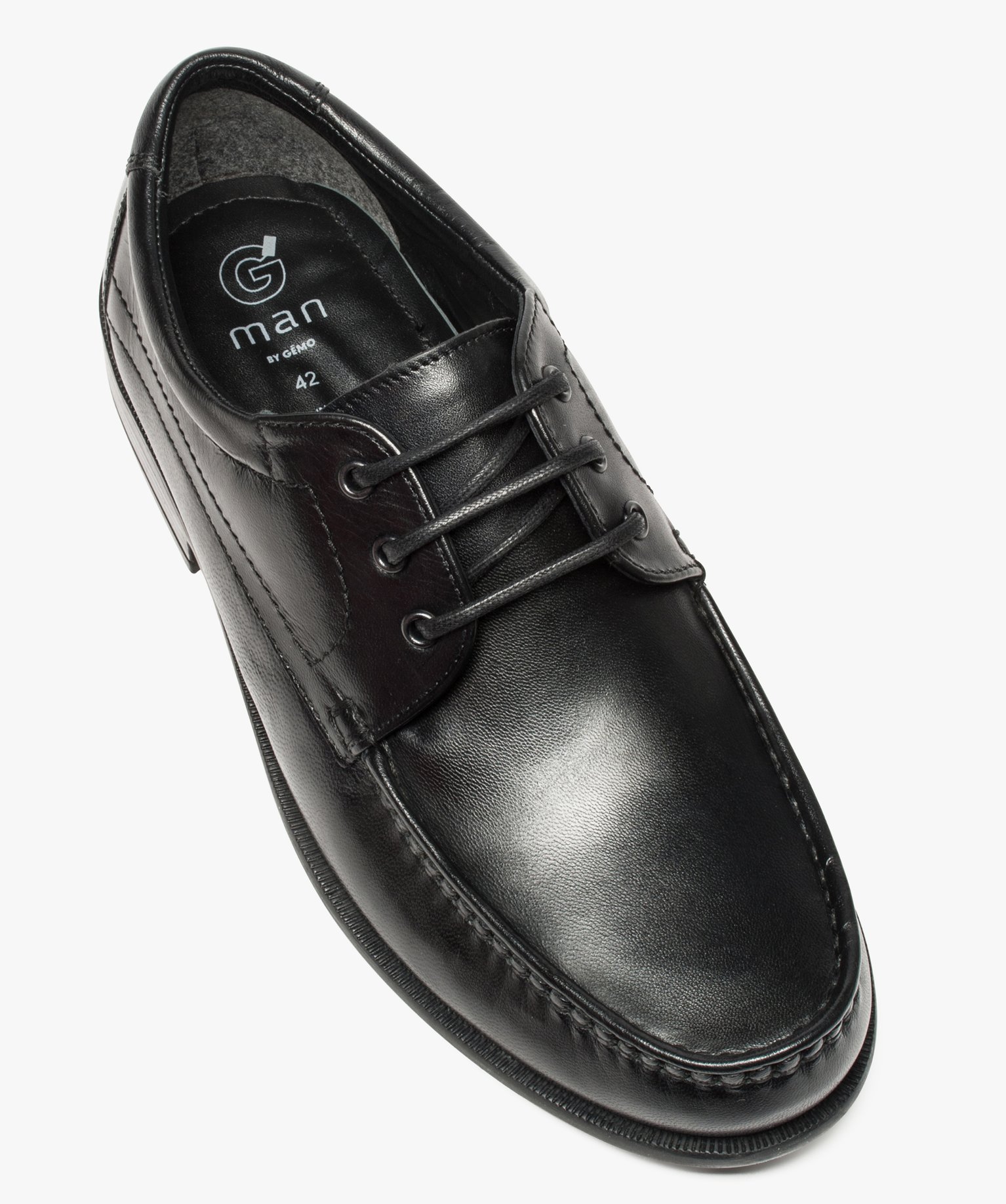 Mocassins homme à lacets dessus et intérieur cuir noir | GEMO