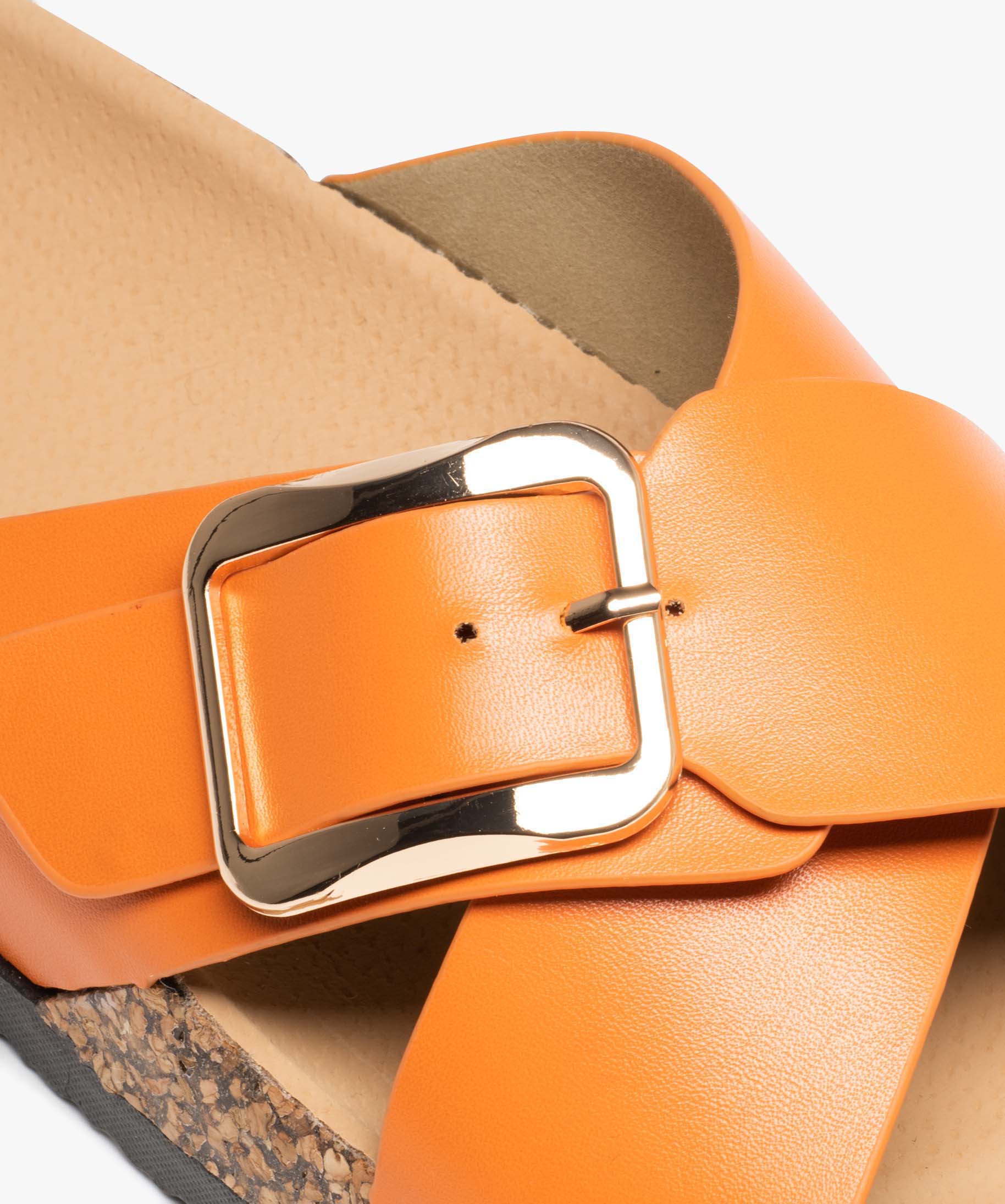Mules femme unies à brides larges et croisées avec boucle ... orange | GEMO