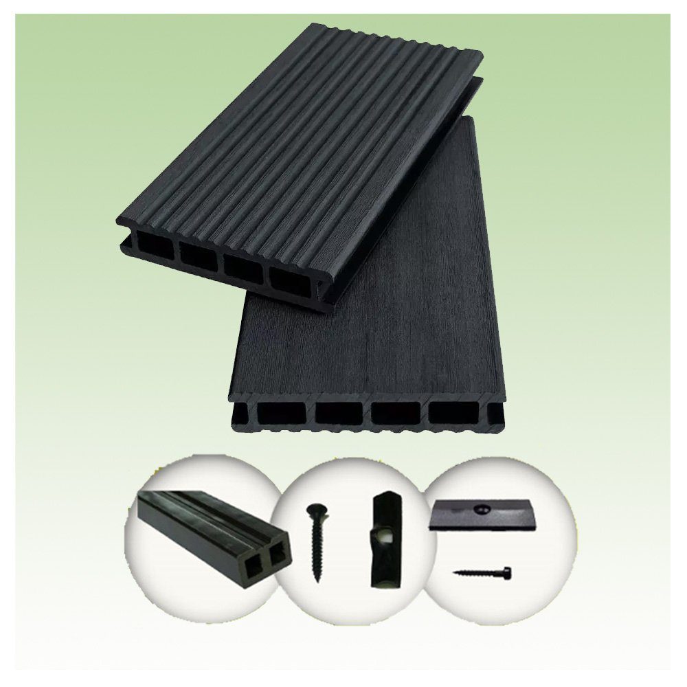 Woodstore24 Terrassendielen WPC Komplettset WoodoKorfu (20 x 120 mm, 2,4 m Länge) anthrazit, 20,00 mm Stärke, (Komplettset, Dielen und Zubehör), Komplettset mit Zubehör