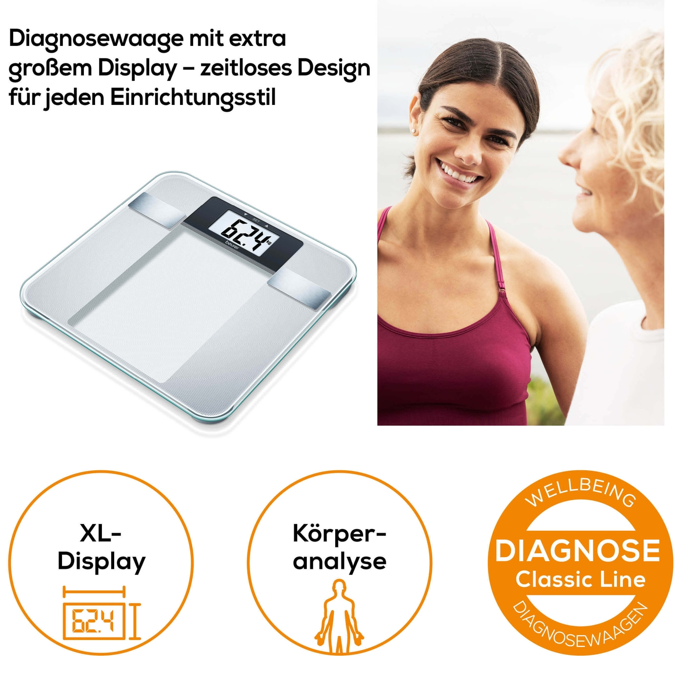 Beurer Diagnosewaage - BG 13-Analysewaage mit BMI Ganzkörperanalyse & XL-Display - bis 150 kg