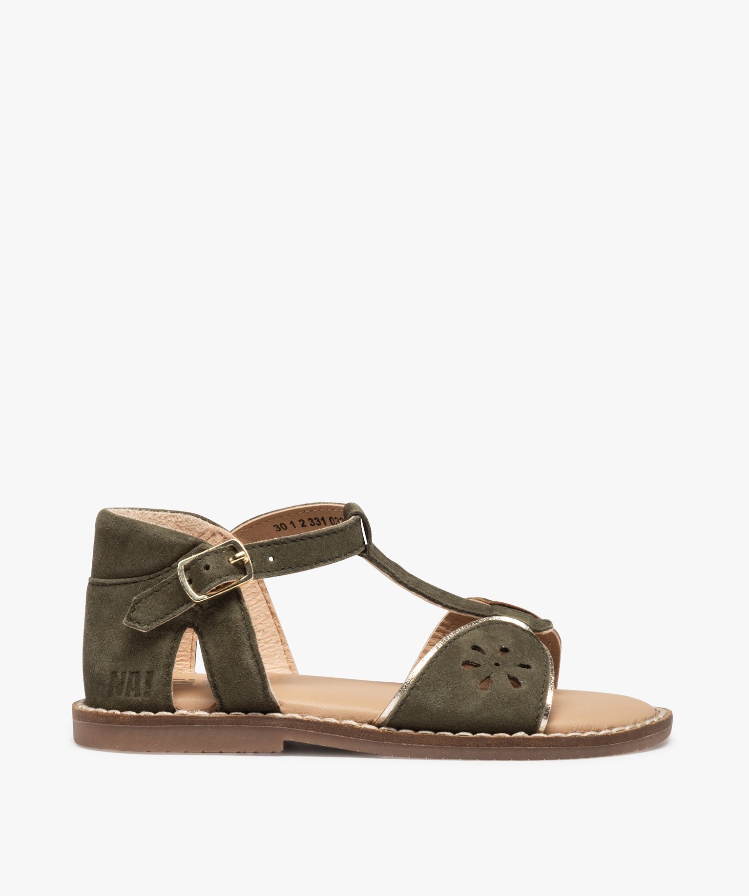 Sandales fille dessus cuir retourné à talon fermé – NA! kaki | GEMO