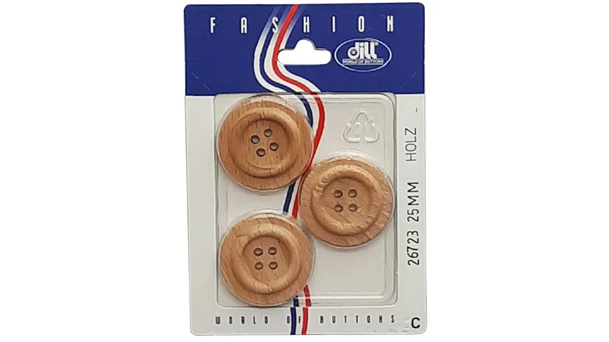 Dill 4-loch-Holzknopf rund Ø 25mm 3er Pack natur