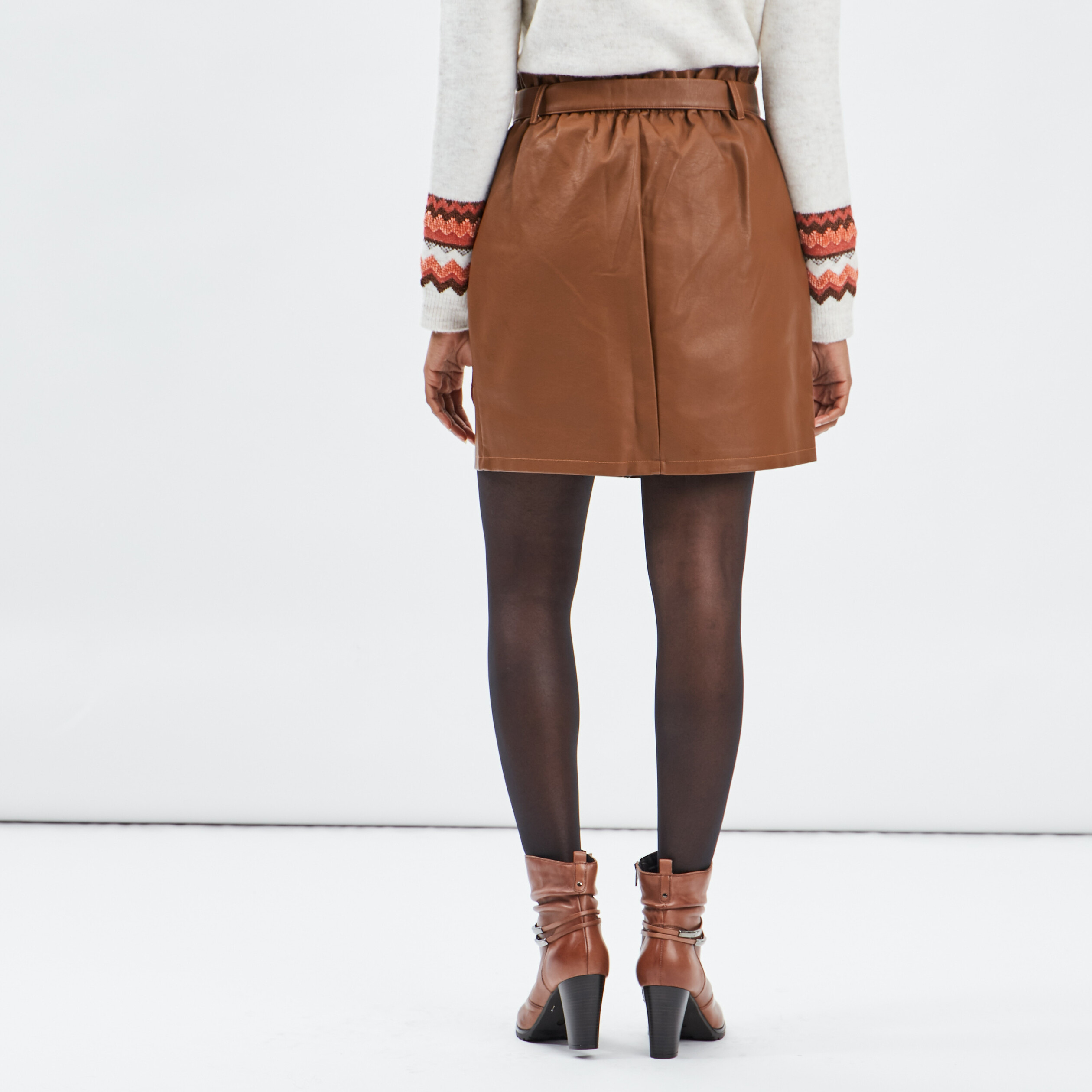 Jupe droite ceinturée camel femme | La Halle
