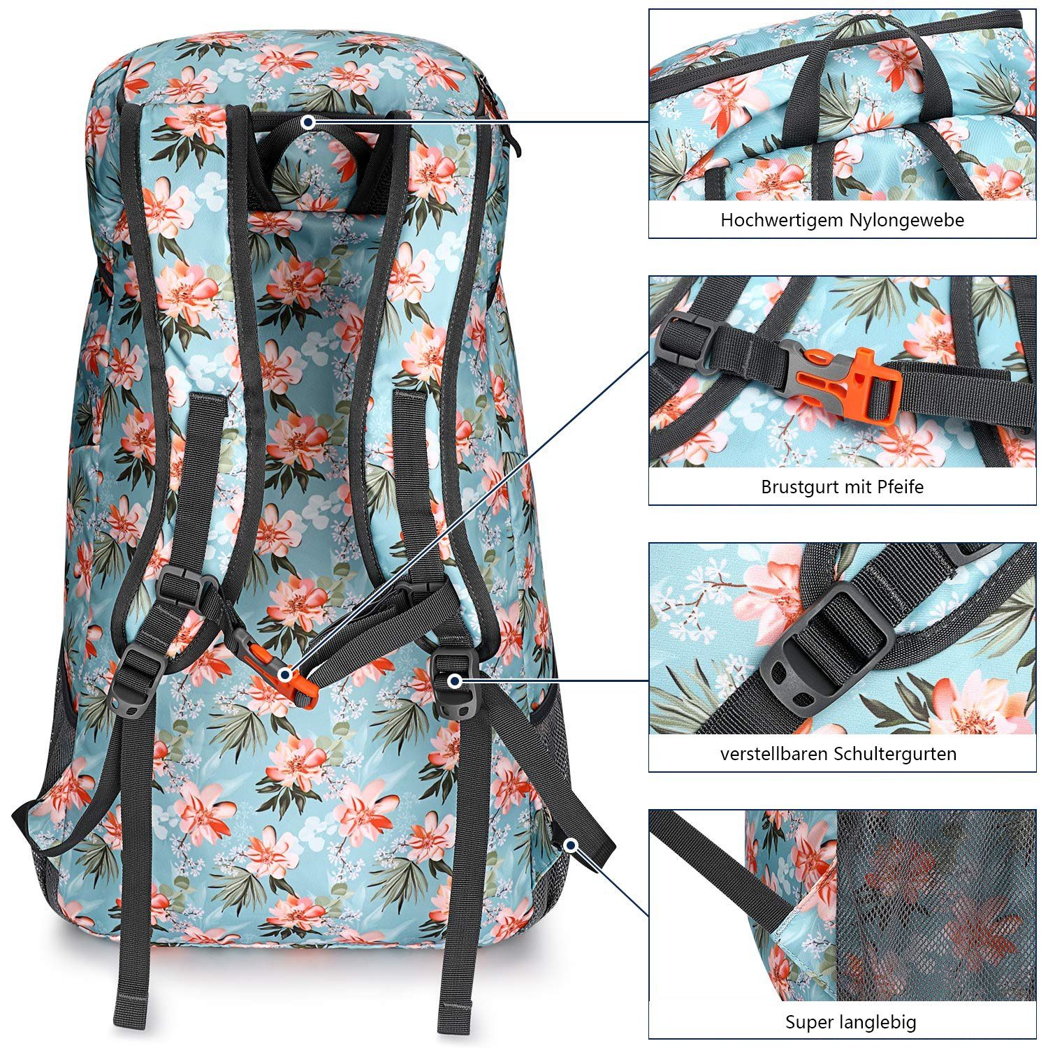 G4Free Wanderrucksack, Unisex Ultraleicht Faltbarer Wanderrucksack 35 L