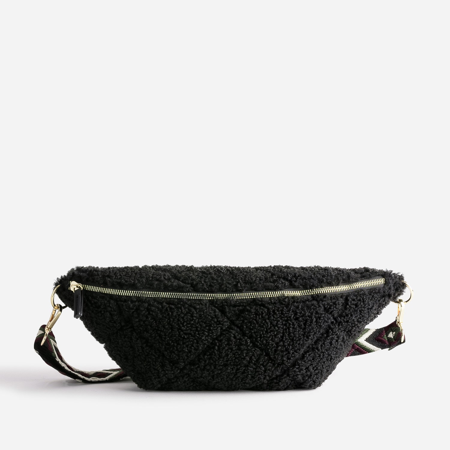 Sac banane TEXTO noir en tissu Sherpa