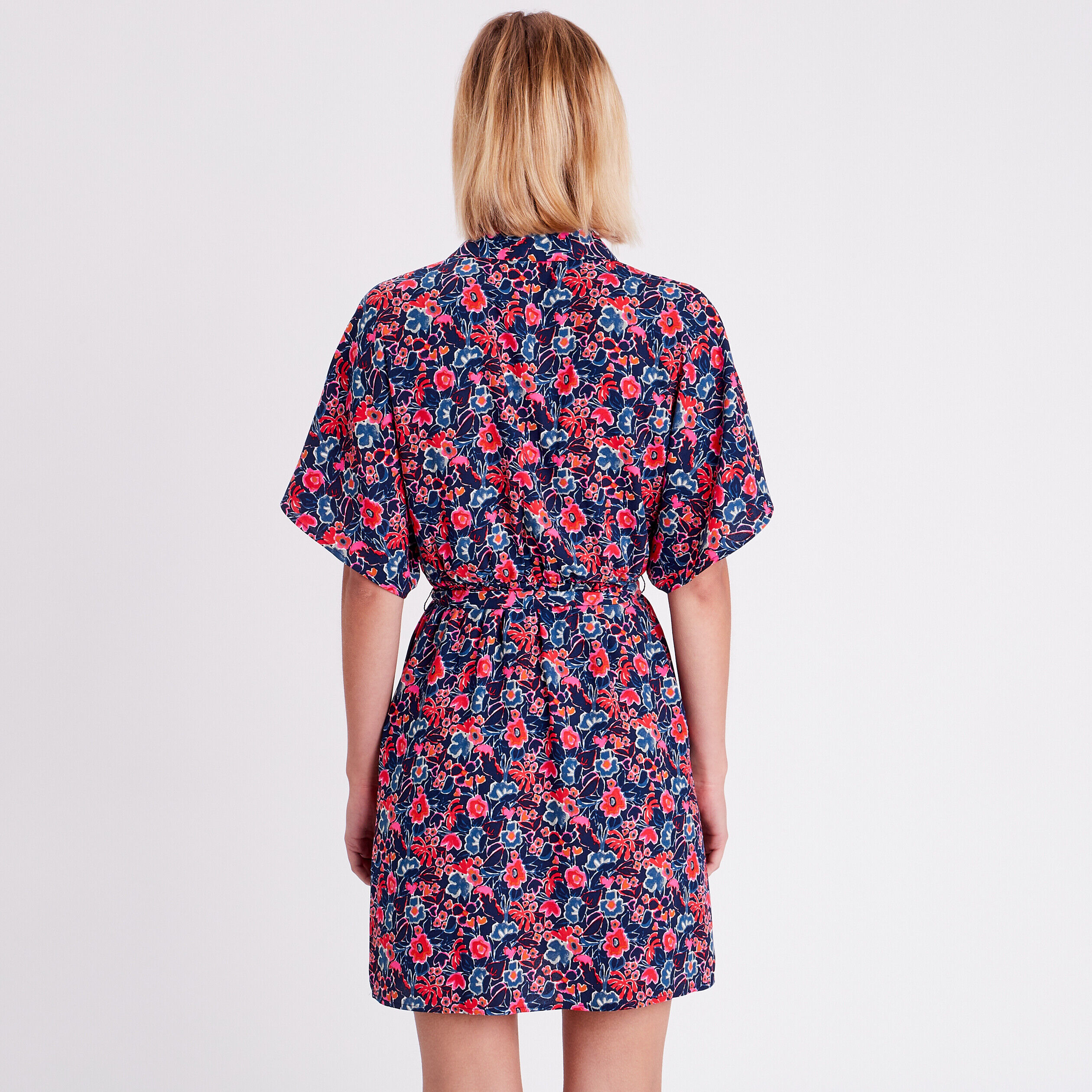 Robe évasée manches papillons bleu marine femme | Cache Cache