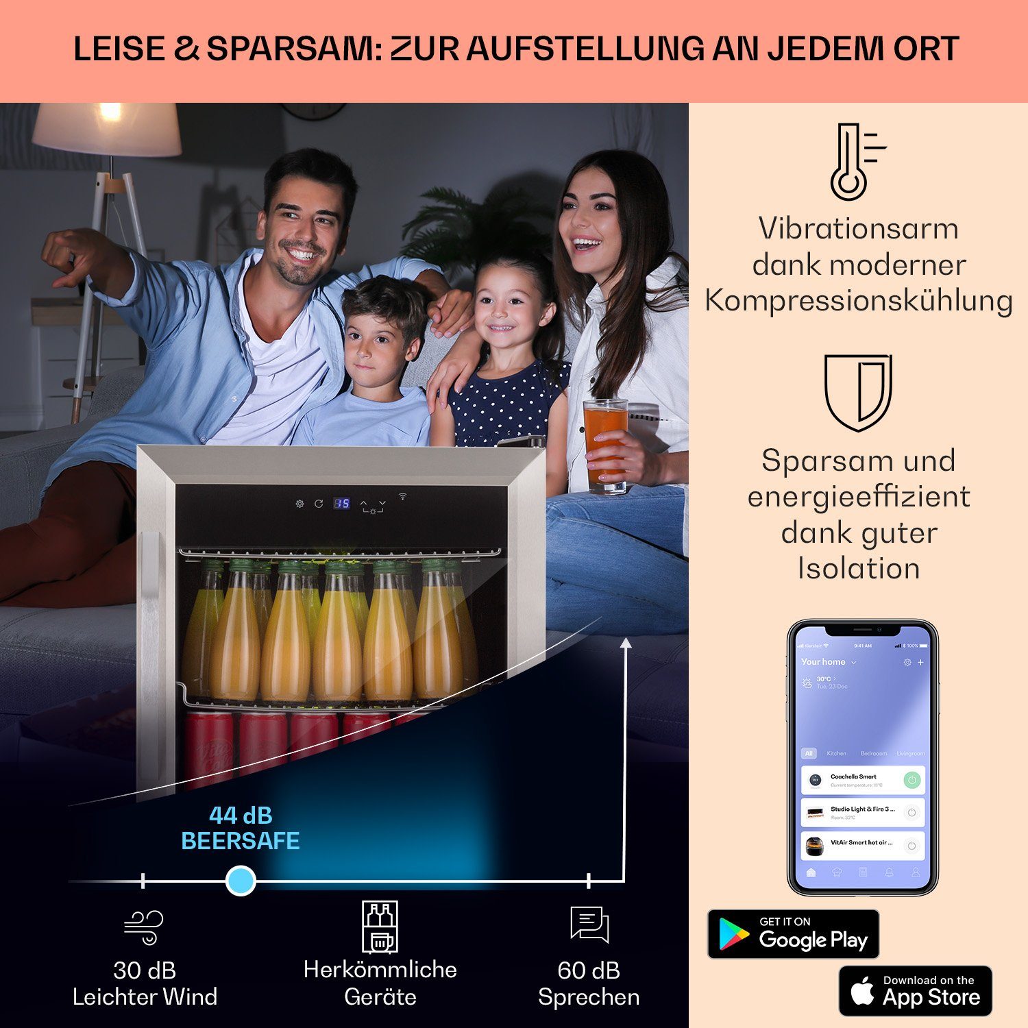 Klarstein Table Top Kühlschrank HEA-Coachella50 10034820A, 51 cm hoch, 47.5 cm breit, Bierkühlschrank Getränkekühlschrank Flaschenkühlschrank mit Glastür