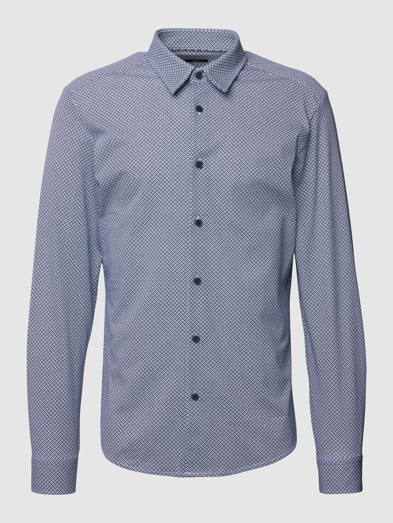 Slim Fit Freizeithemd mit Allover-Muster Modell 'Roan' in marineblau