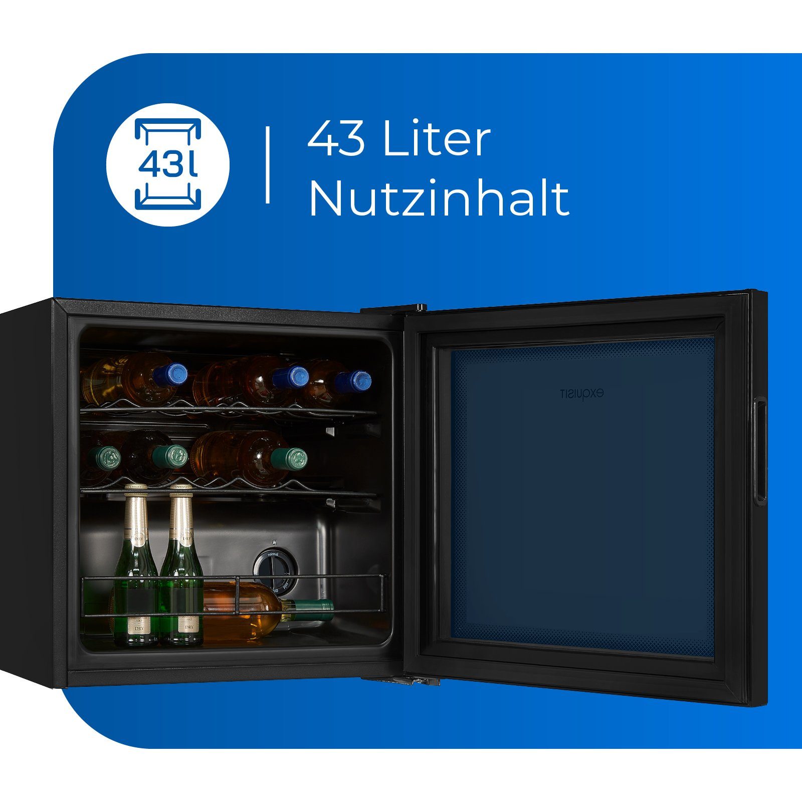 exquisit Weinkühlschrank WS1-12-GT-030G, für 14 Standardflaschen á 0,75l, klein und kompakt, platzsparende Lagerung Ihrer Weine