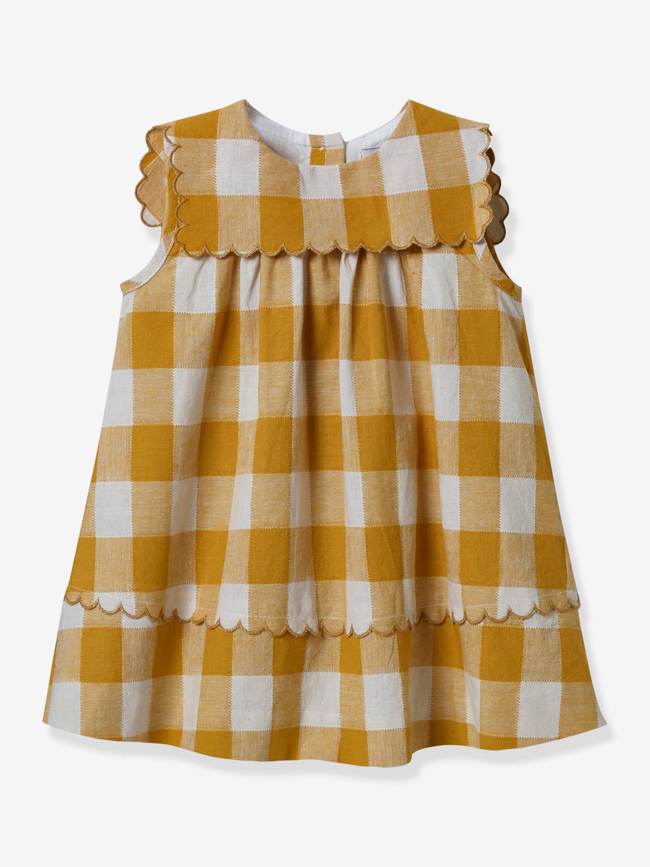 Robe vichy bébé en lin et coton CYRILLUS carreaux jaune