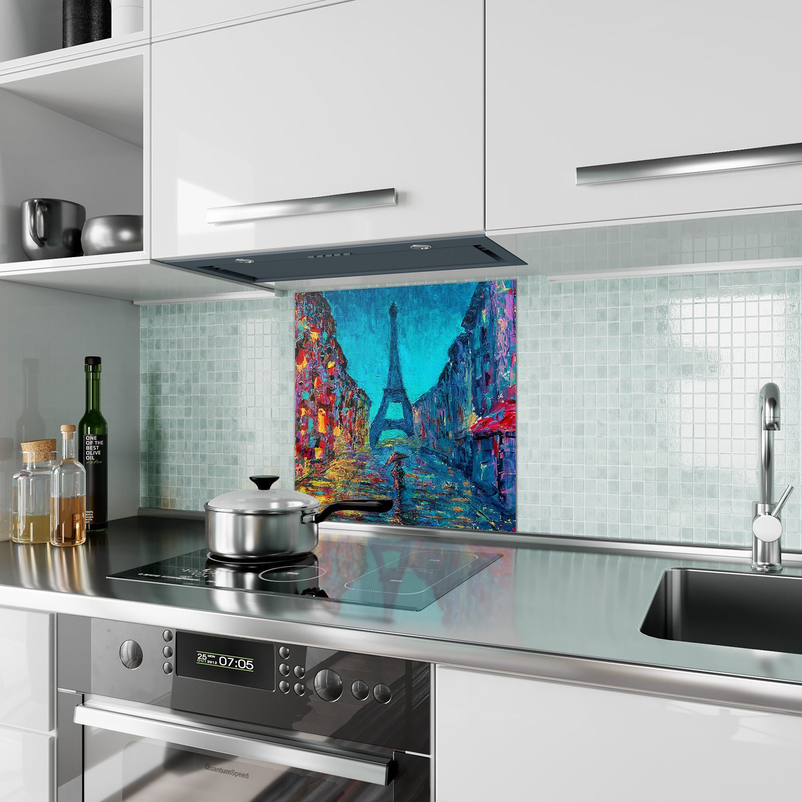 Primedeco Küchenrückwand Küchenrückwand Spritzschutz Glas mit Motiv Malerisches Paris