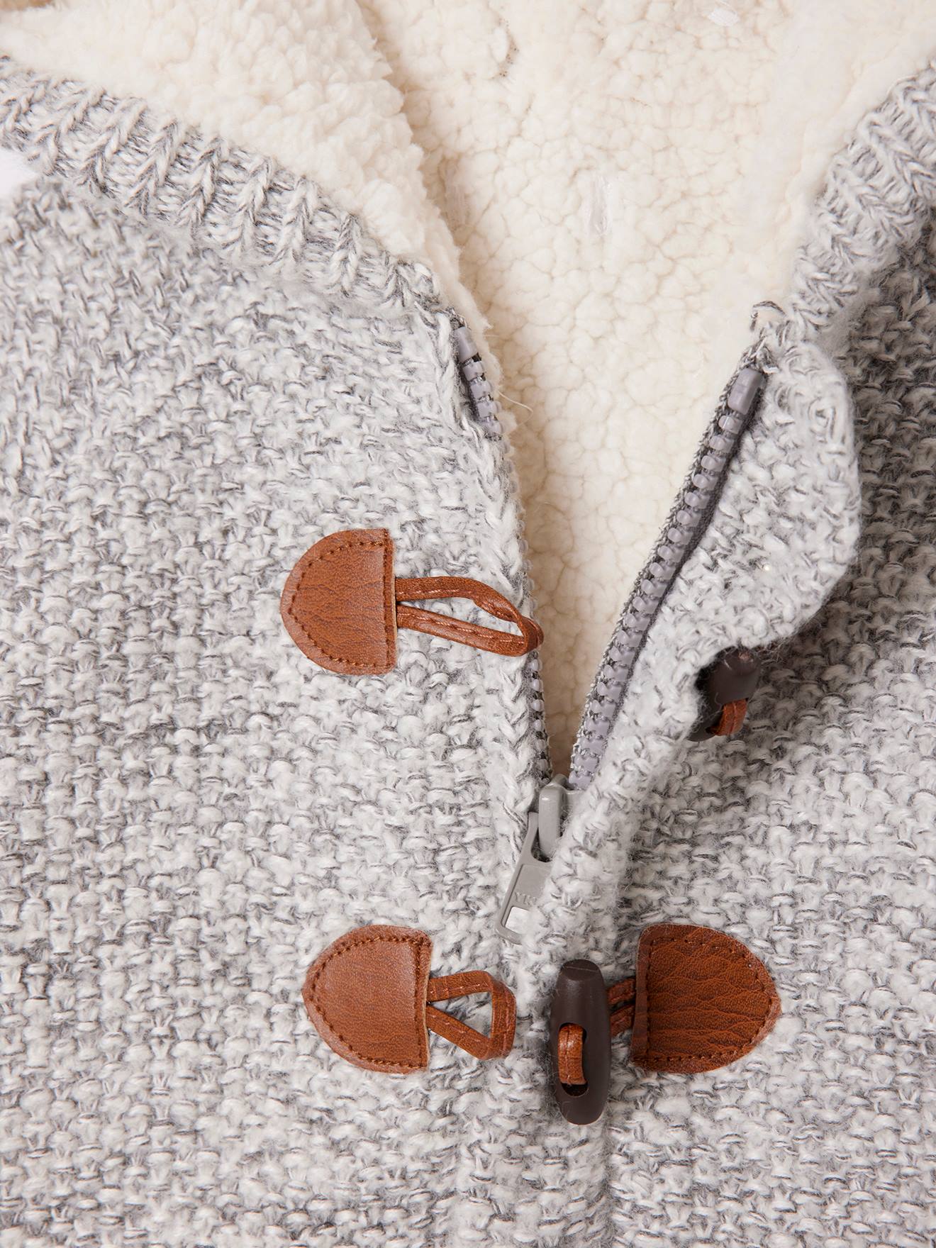 Gilet à capuche bébé doublé de fausse fourrure gris chiné