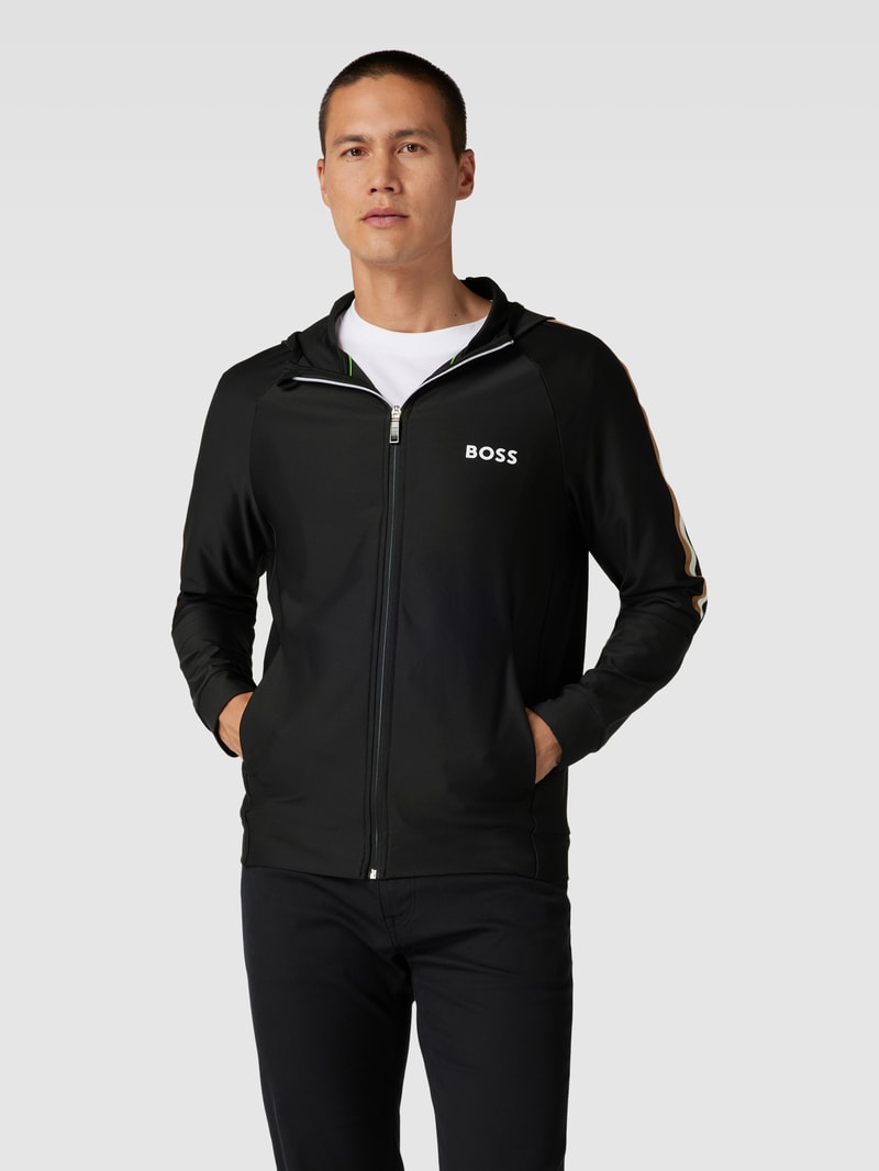 Sweatjacke mit Label-Print Modell 'Sicon' in schwarz