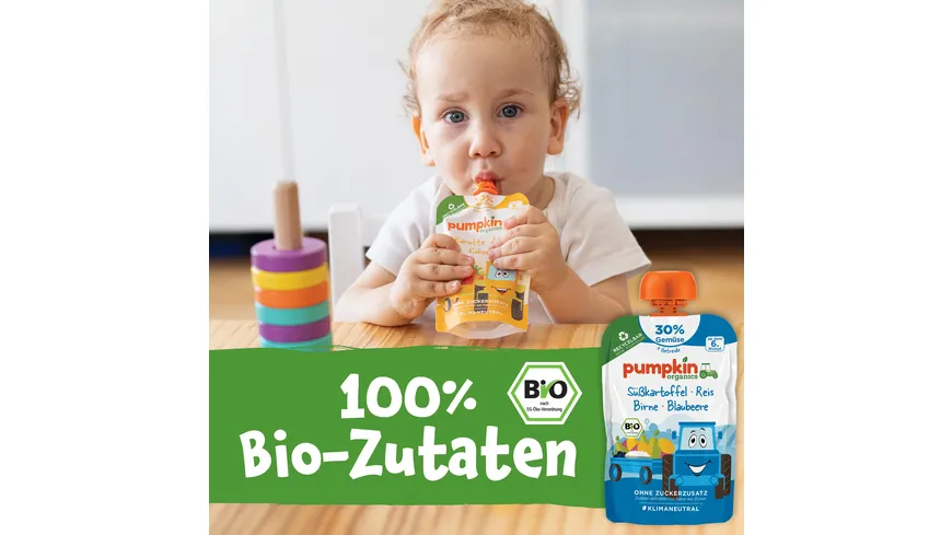 pumpkin organics Bio Quetschie Süßkartoffel, Reis, Birne und Blaubeere 100 g