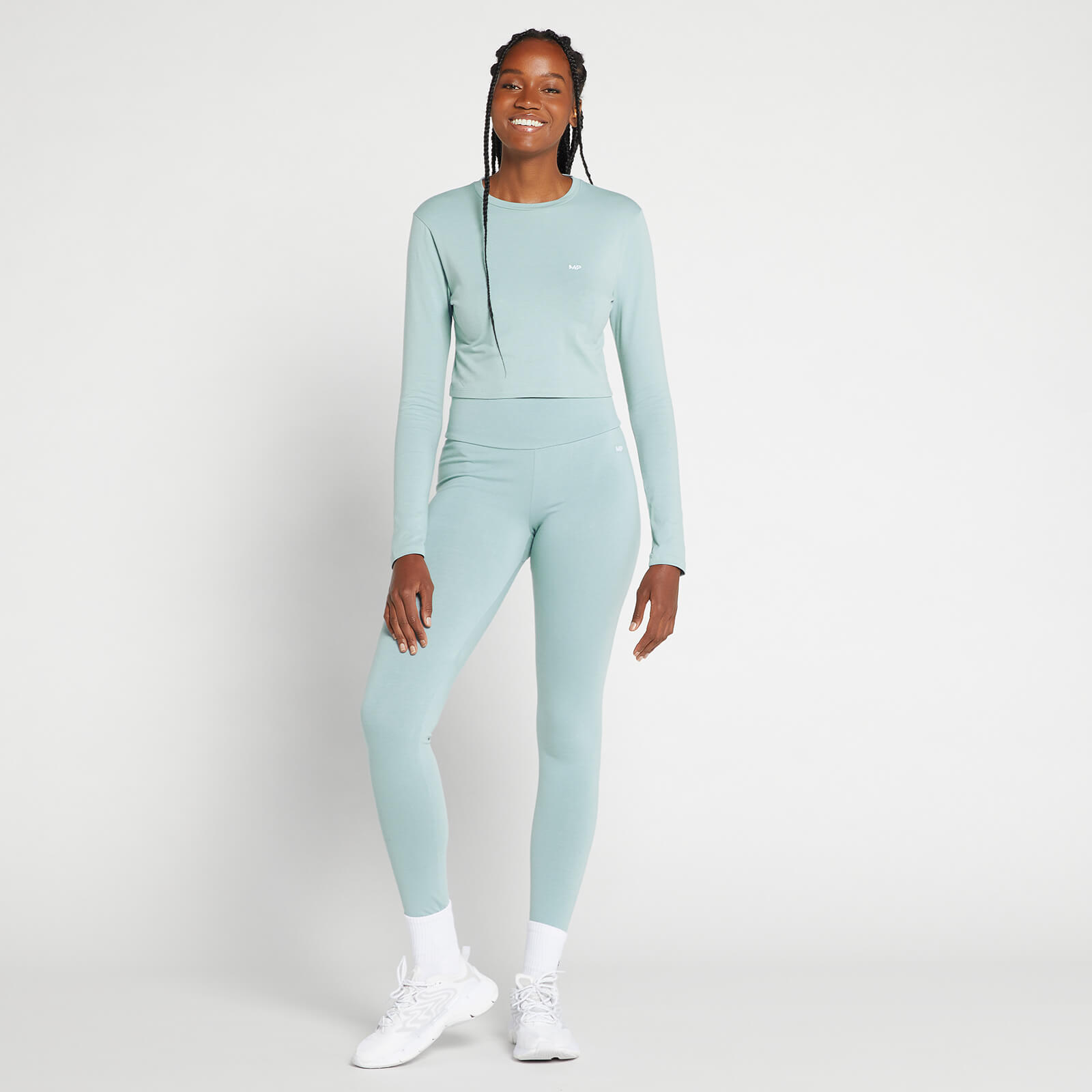 T-shirt court à manches longues MP Body Fit pour femmes – Bleu glacé