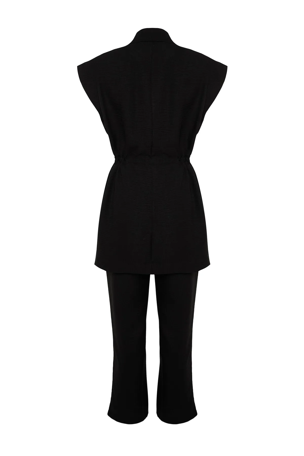 Trendyol Modest  Schwarzes, innen gebundenes Kimono-Hosen-Set in Leinenoptik TCTSS23US00061