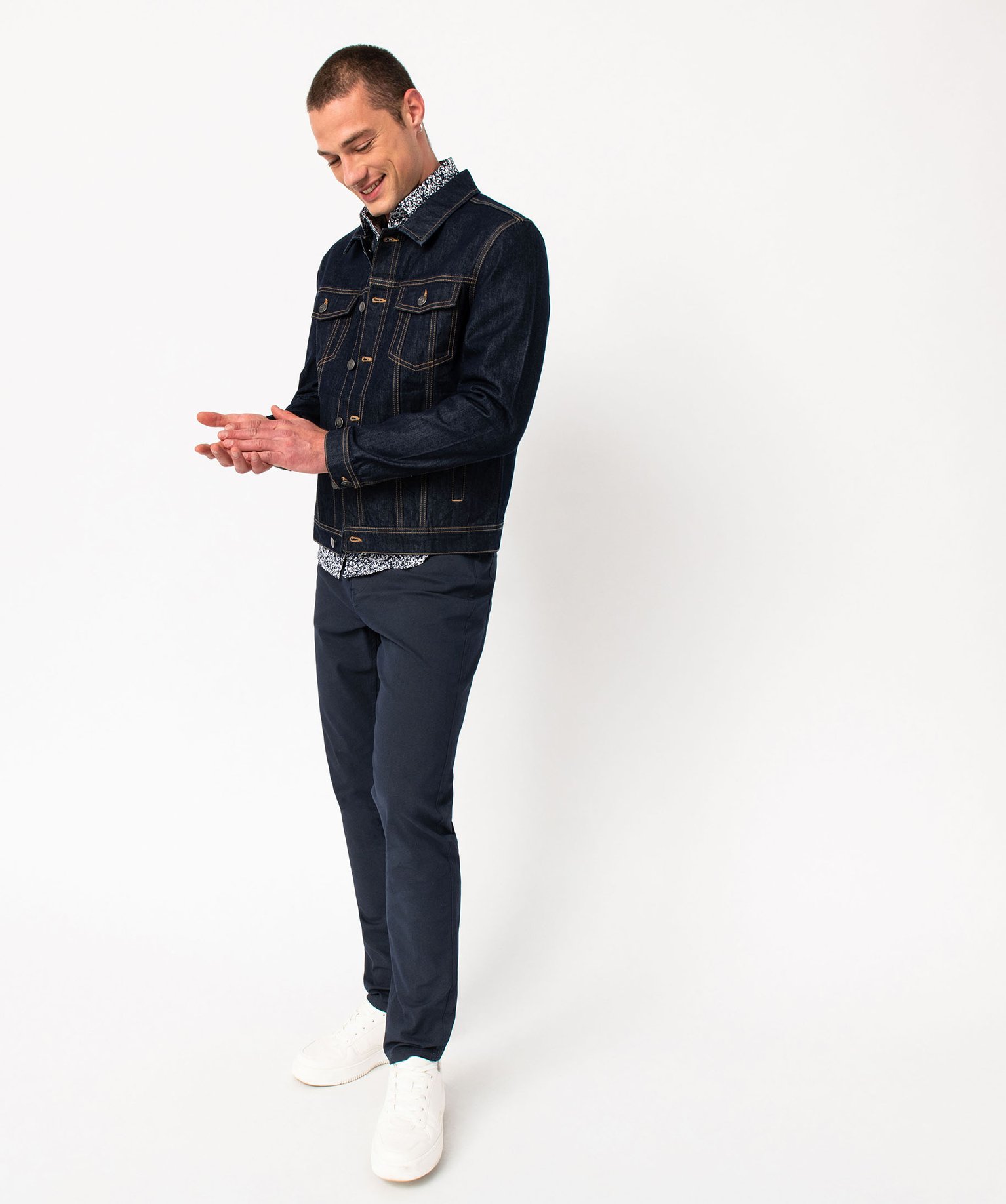 Pantalon slim 5 poches en toile extensible homme bleu fonce | GEMO