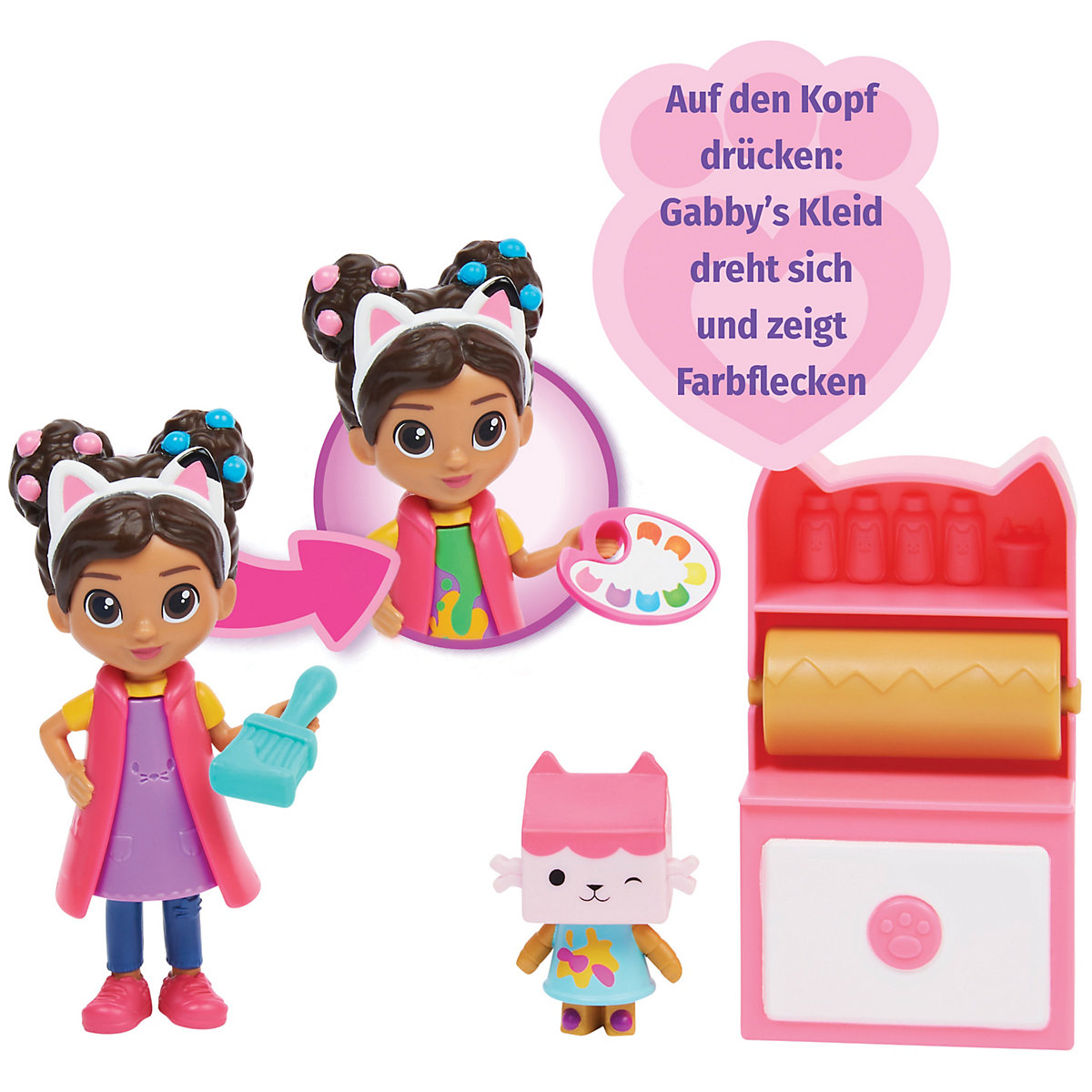 Gabby’s Dollhouse Cat-tivity Set, Art Studio - Bastel und Kunst Set mit Gabby und Baby Box, 2 Zubehörteilen, Überraschungsbox und Möbelstück, geeignet für Kinder ab 3 Jahren
