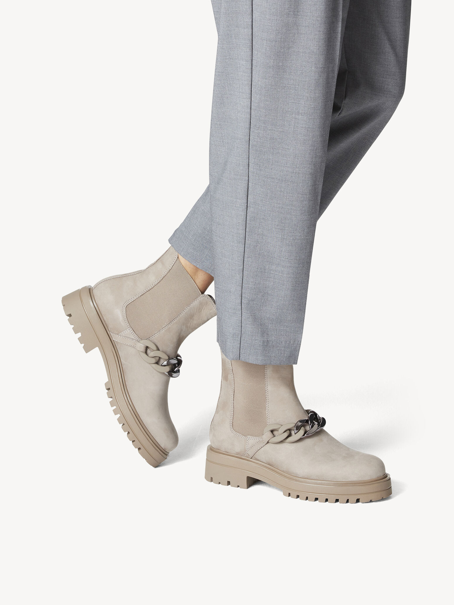 Bottine Chelsea en cuir - beige