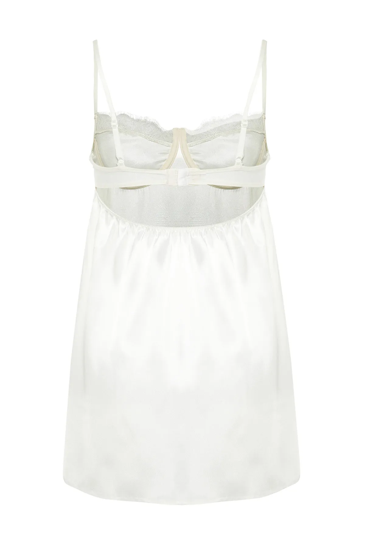 Trendyol Collection  Brautnachthemd aus weißem Satin mit Spitze und Riemen, ausgefallenes Nachthemd THMSS24LL00005