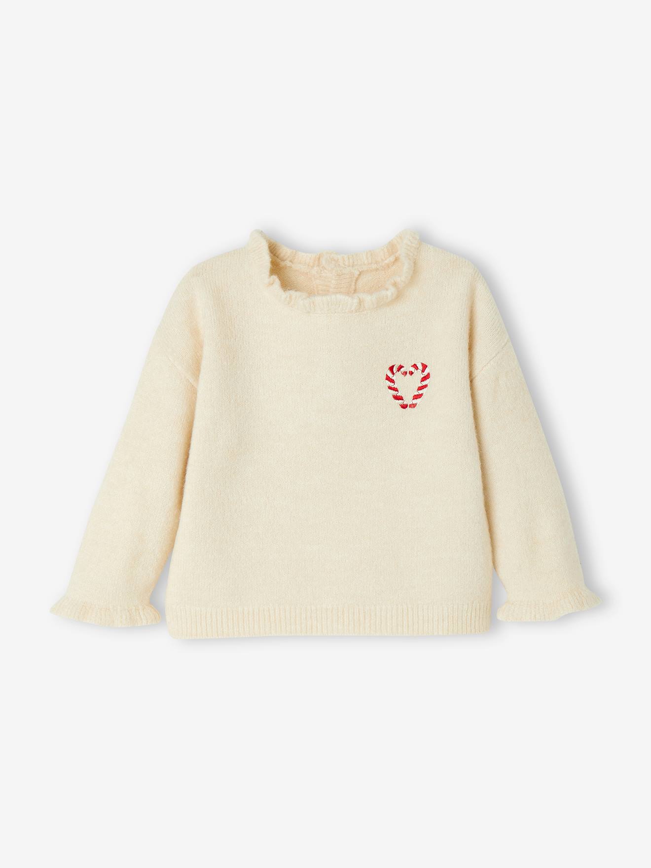 Vertbaudet Baby Weihnachts-Pullover mit Rüschenkragen - wollweiß