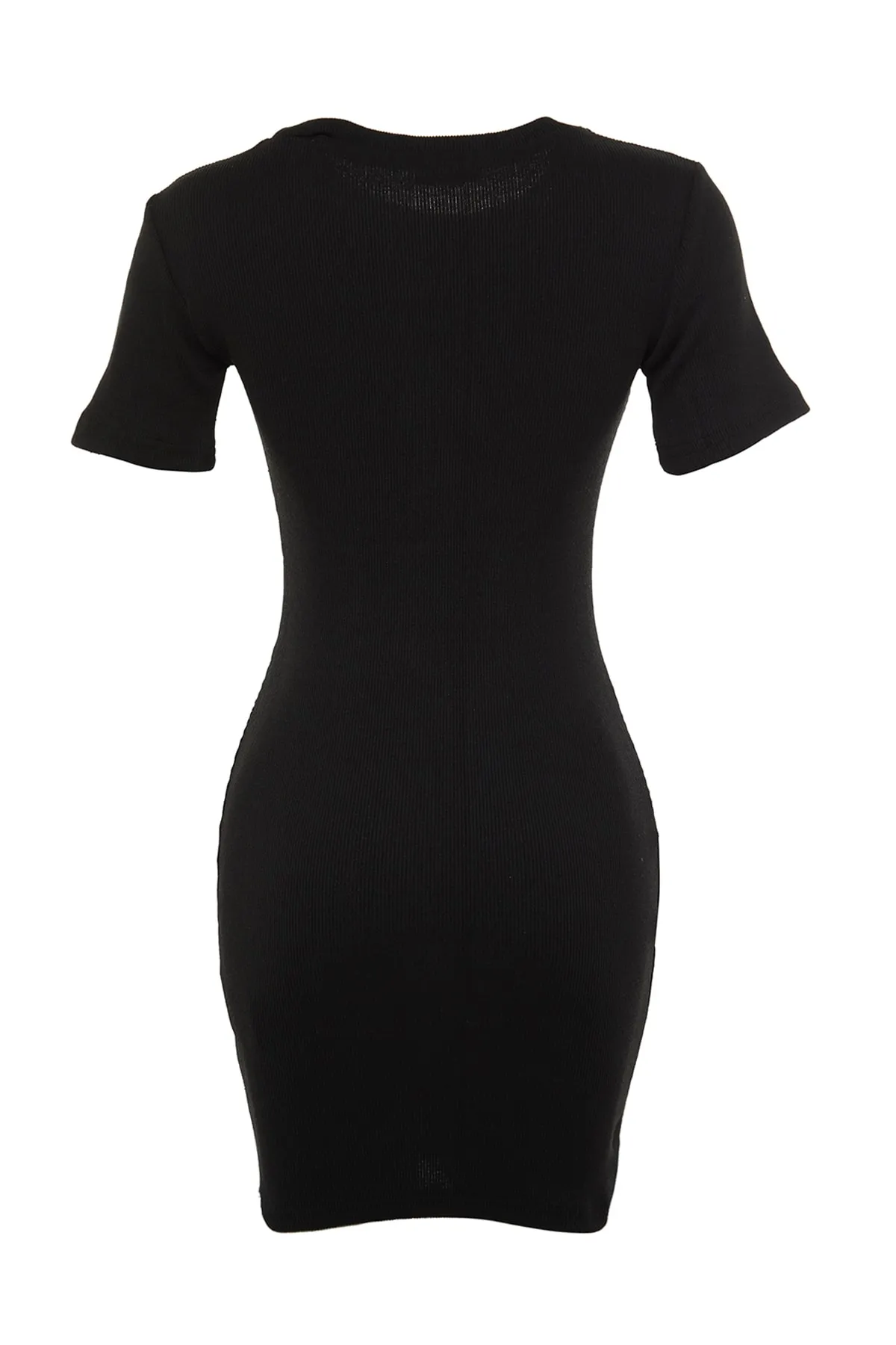 Trendyol Collection  Schwarzes tailliertes Mini-Bleistiftkleid aus geripptem, flexiblem Strick und Rundhalsausschnitt TWOSS19AD0053