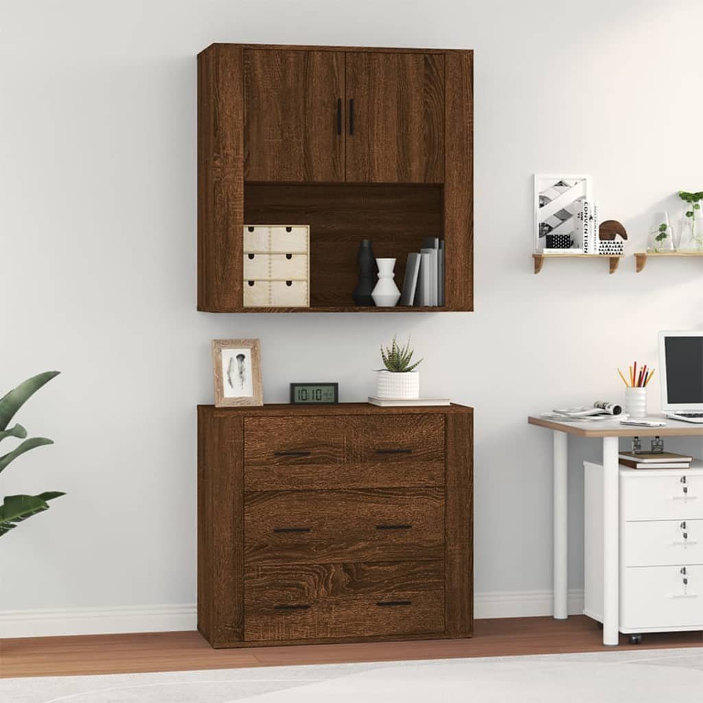 vidaXL Sideboard Highboard Braun Eichen-Optik Holzwerkstoff (2 St)