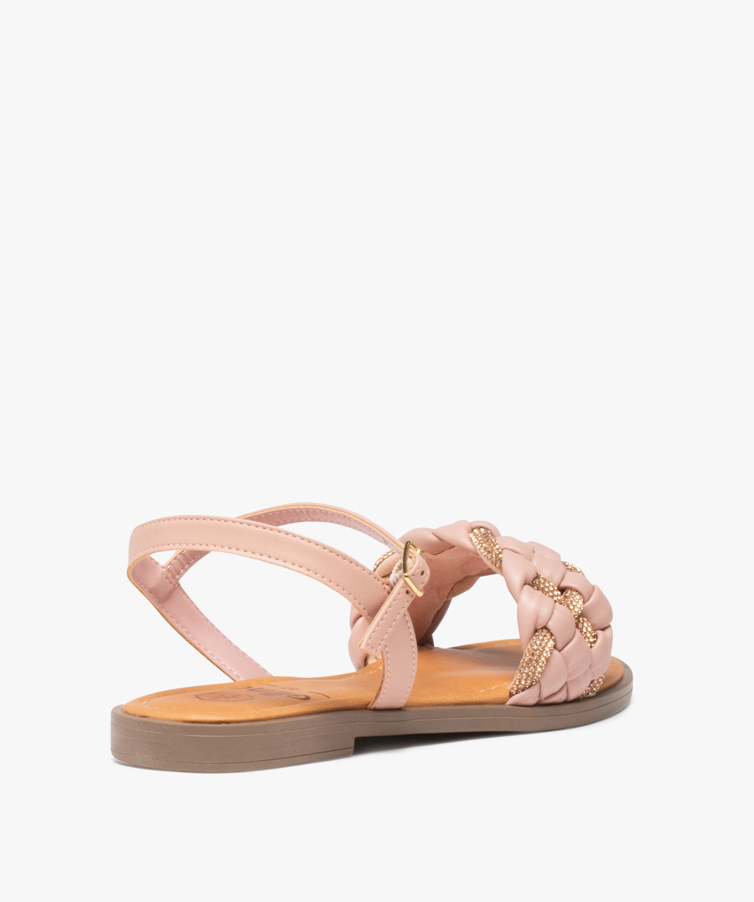 Sandales femme plates à bride tressée et à strass rose | GEMO