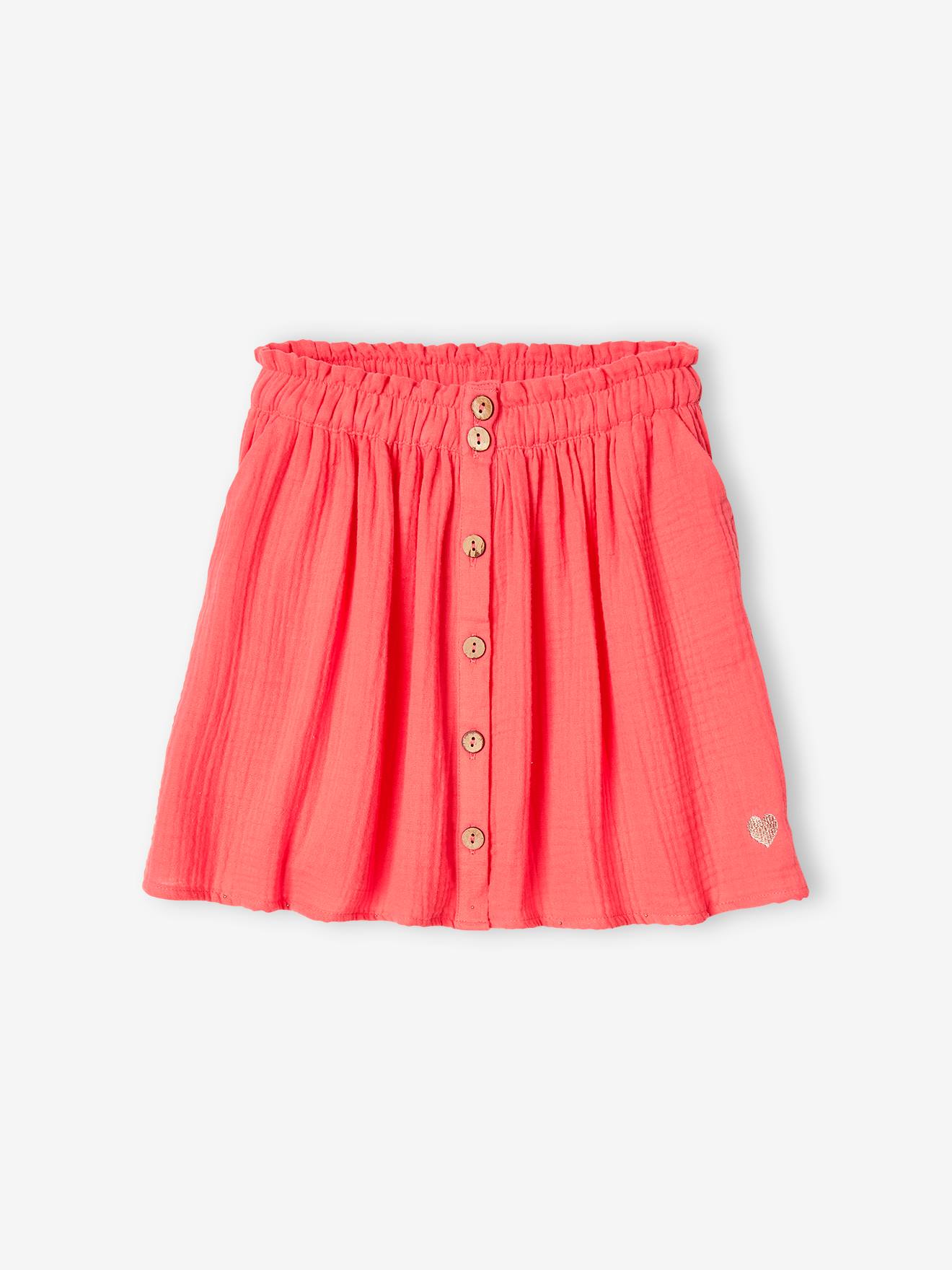 Jupe couleur en gaze de coton fille corail