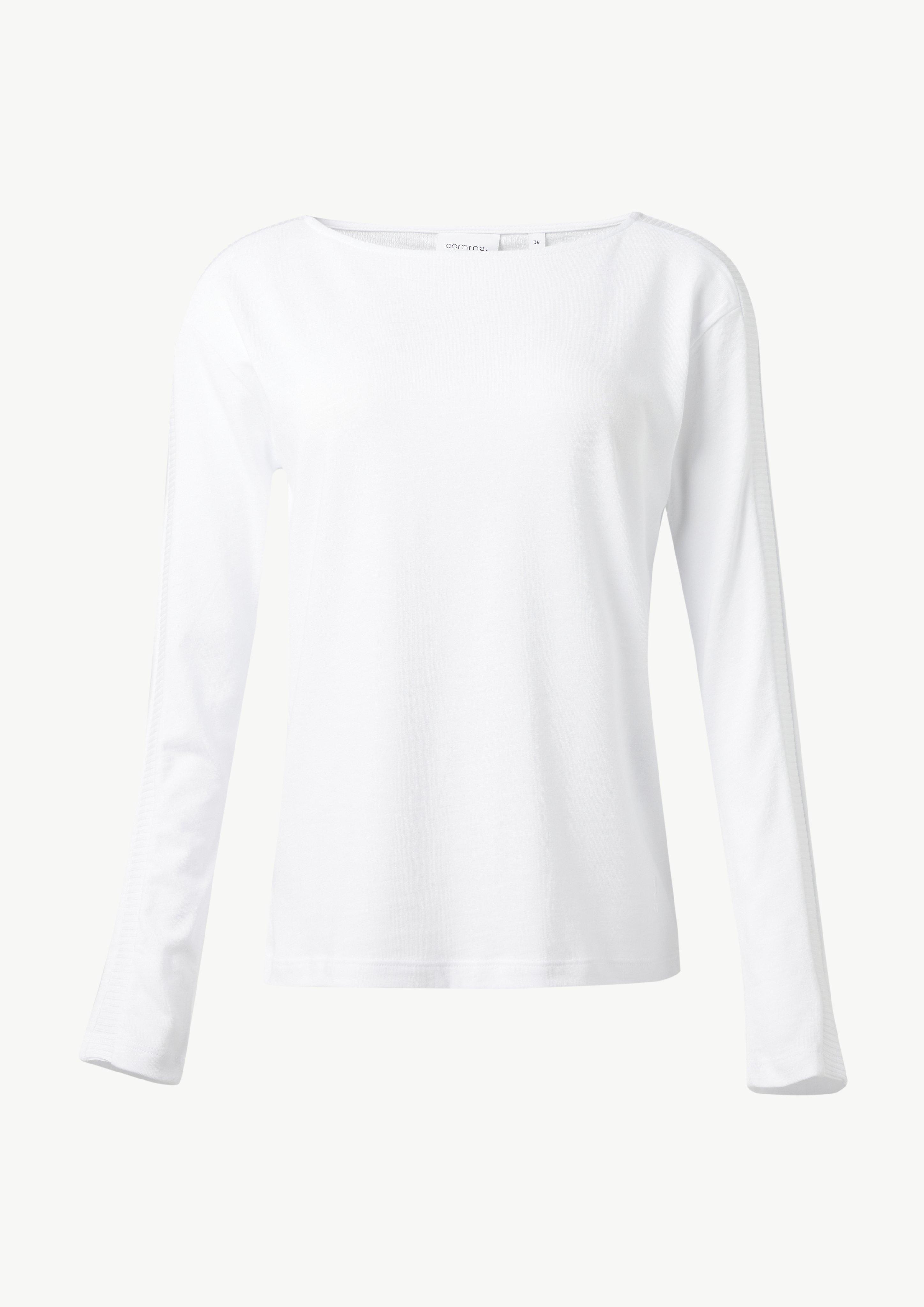 Langarm-Shirt mit Ripp-Detail im Relaxed Fit - weiß