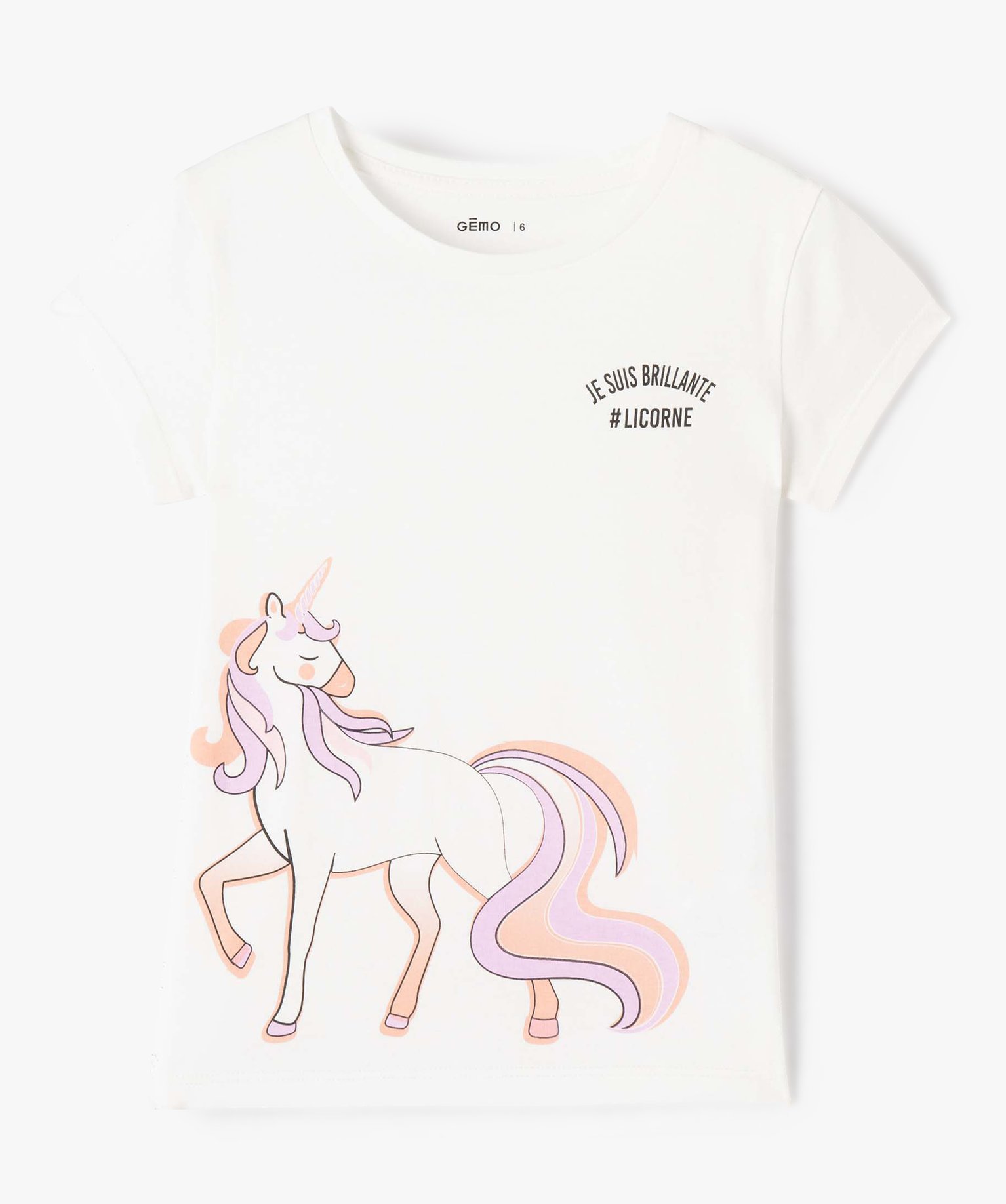 Tee-shirt fille à manches courtes avec motif ecru | GEMO