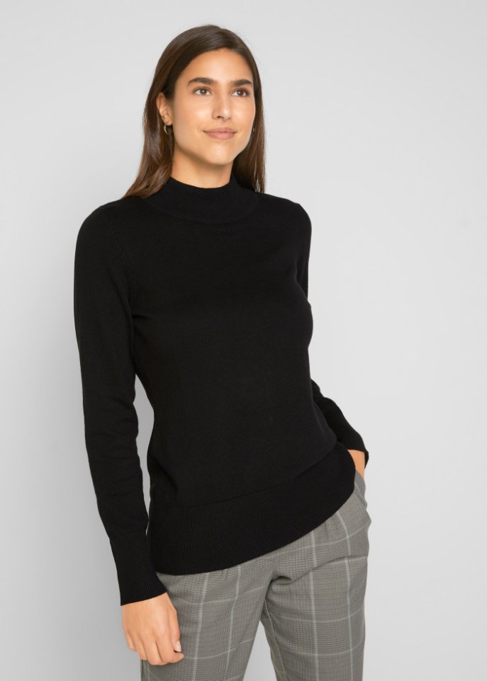 Basic Pullover mit Stehkragen mit recycelter Baumwolle