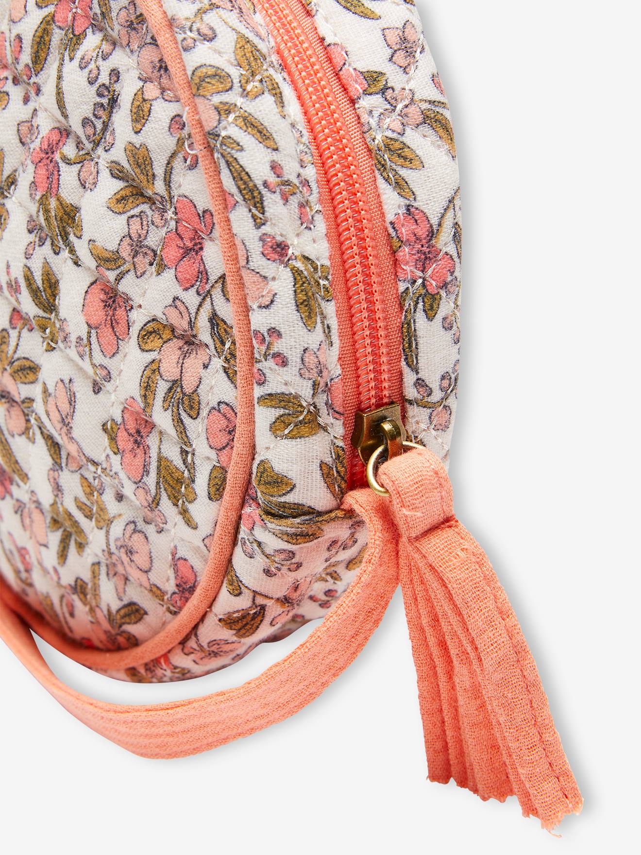 Sac rond fille matelassé imprimé fleuri rose nude