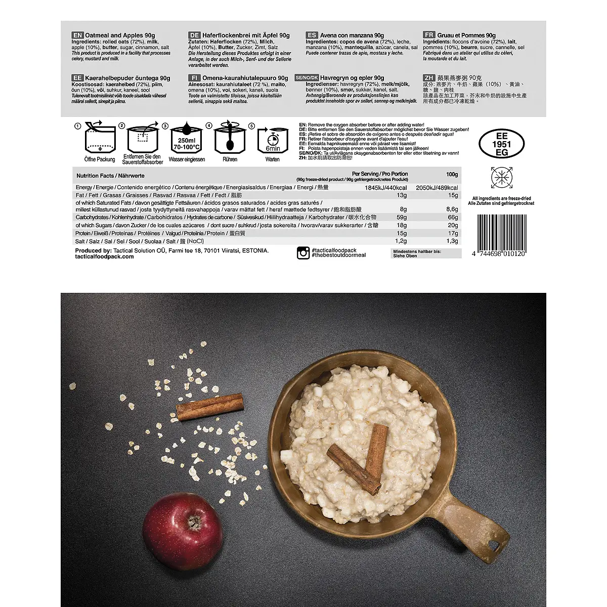 Tactical Foodpack Haferflockenbrei mit Apfel