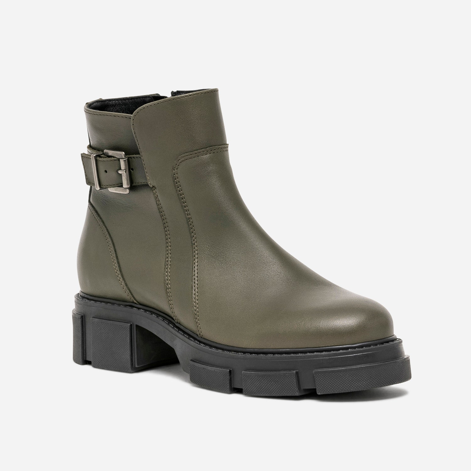 Boots TEXTO kaki en cuir à semelle crantée