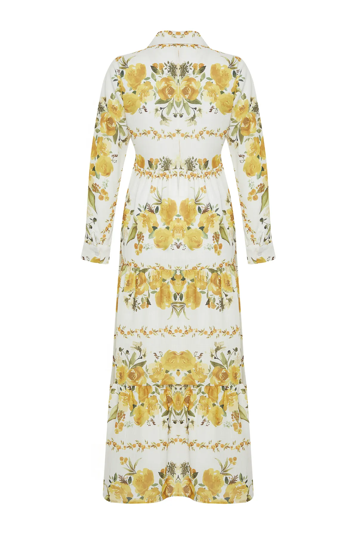 Trendyol Modest  Gelbes, mit Blumenmuster gewebtes Hemdkleid in Leinenoptik TCTSS24EB00104