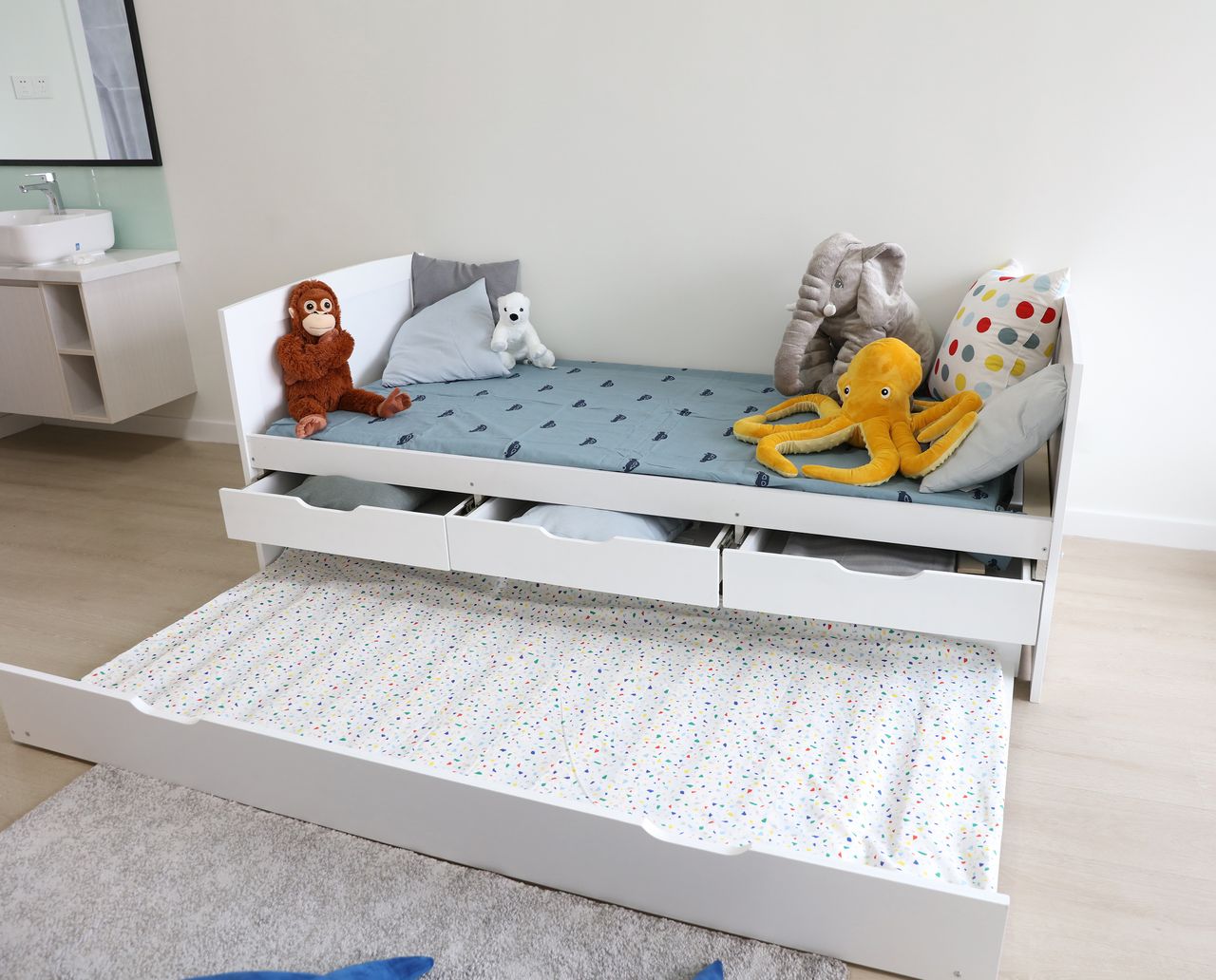 Better Home Funktionsbett ca. 90 x 200 cm ausziehbares Bett & 3 Schubladen weiß