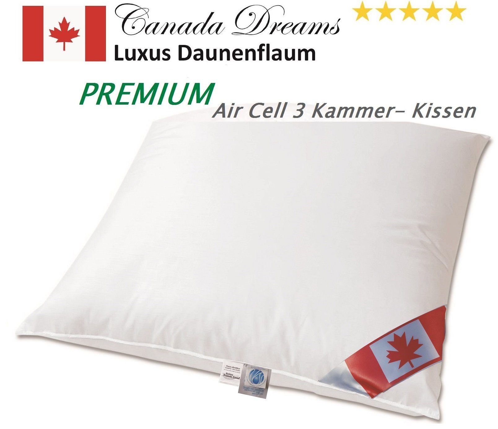 3-Kammer-Kopfkissen Premium Air Cell 3-Kammer Kissen 100% Daune außen 80x80, Canada
