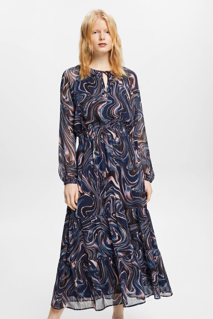 Maxikleid aus Crinkle-Chiffon mit Volant-Ärmeln