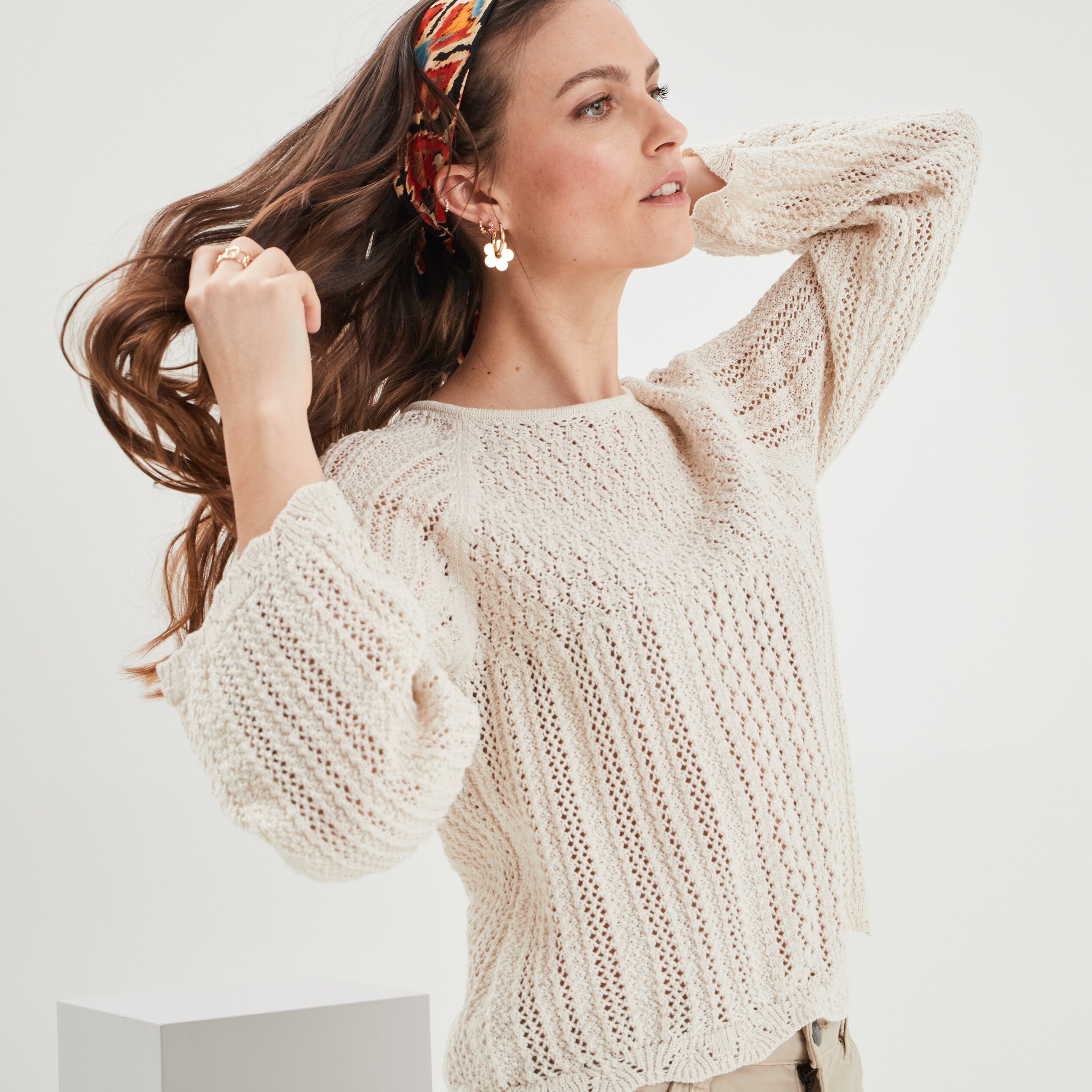 Pull ajouré col rond Liberto sable femme | La Halle