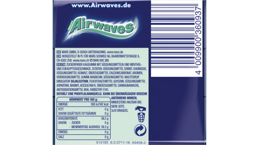 AIRWAVES® Menthol & Eucalyptus 3Pack à 10 Dragees 50 g