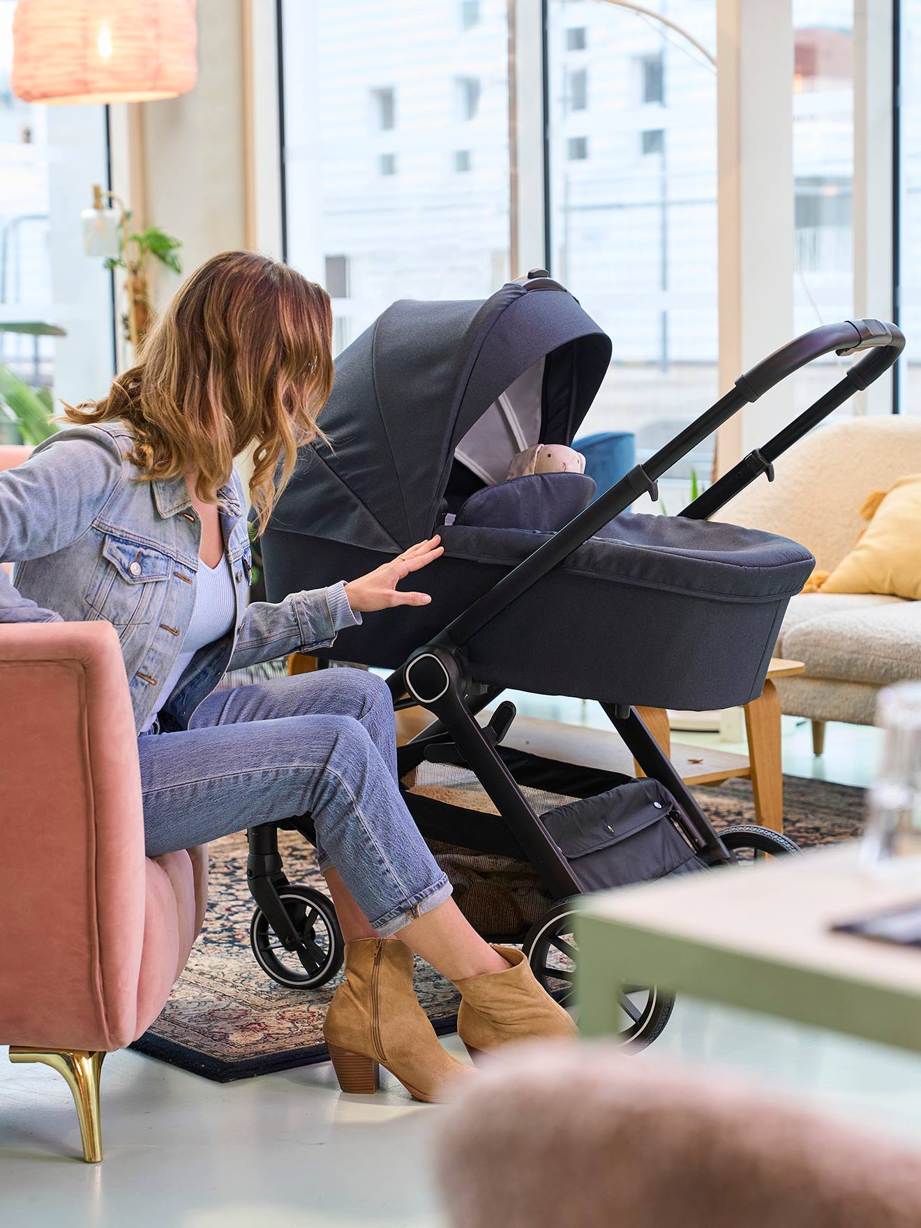 Vertbaudet Kombi-Kinderwagen AURIGA mit Babyschale & Babywanne - schiefergrau