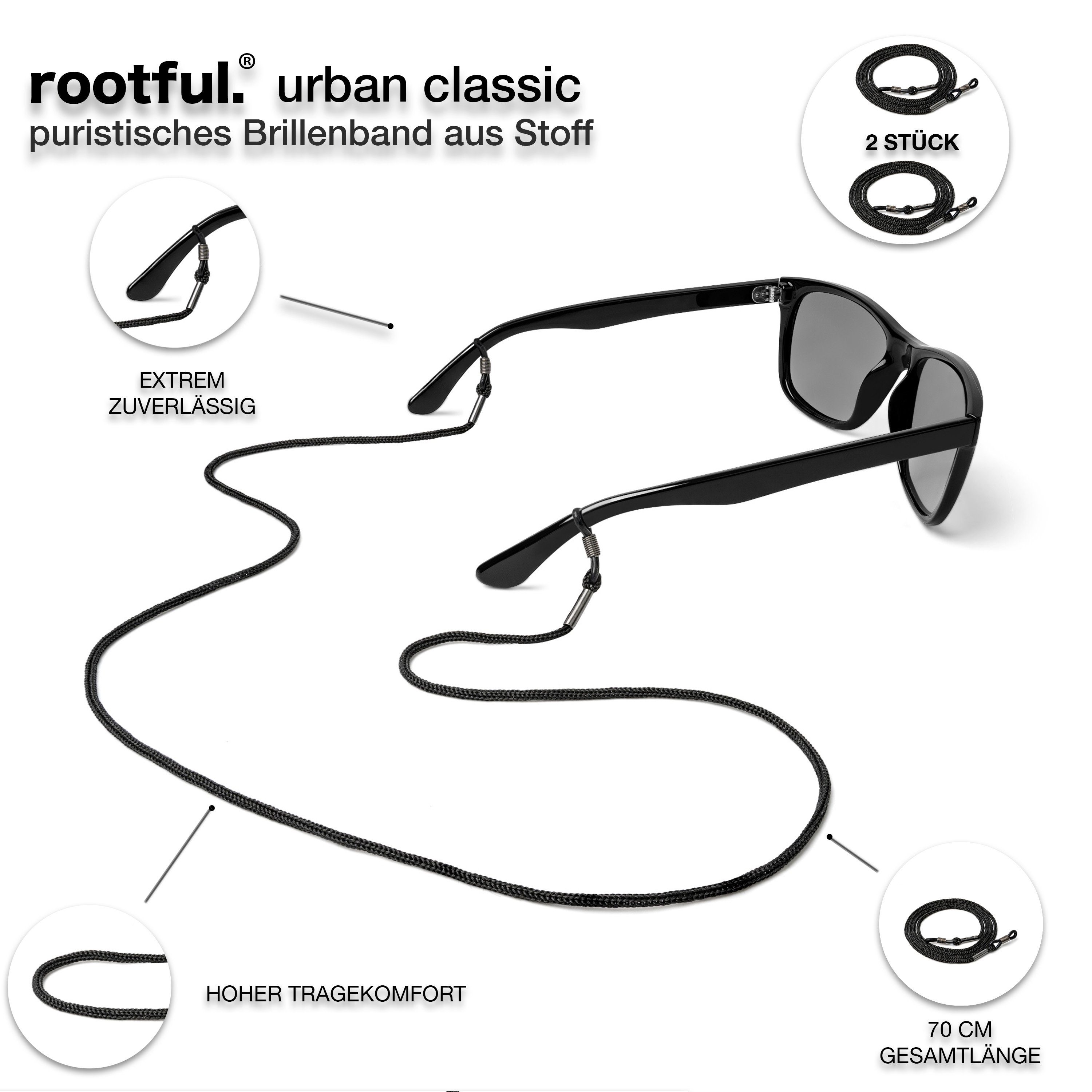 rootful. Brillenband rootful.® urban Brillenband aus Stoff 2er Pack - Brillenkette, inklusive Mikrofaserbeutel und Mikrofaserputztuch