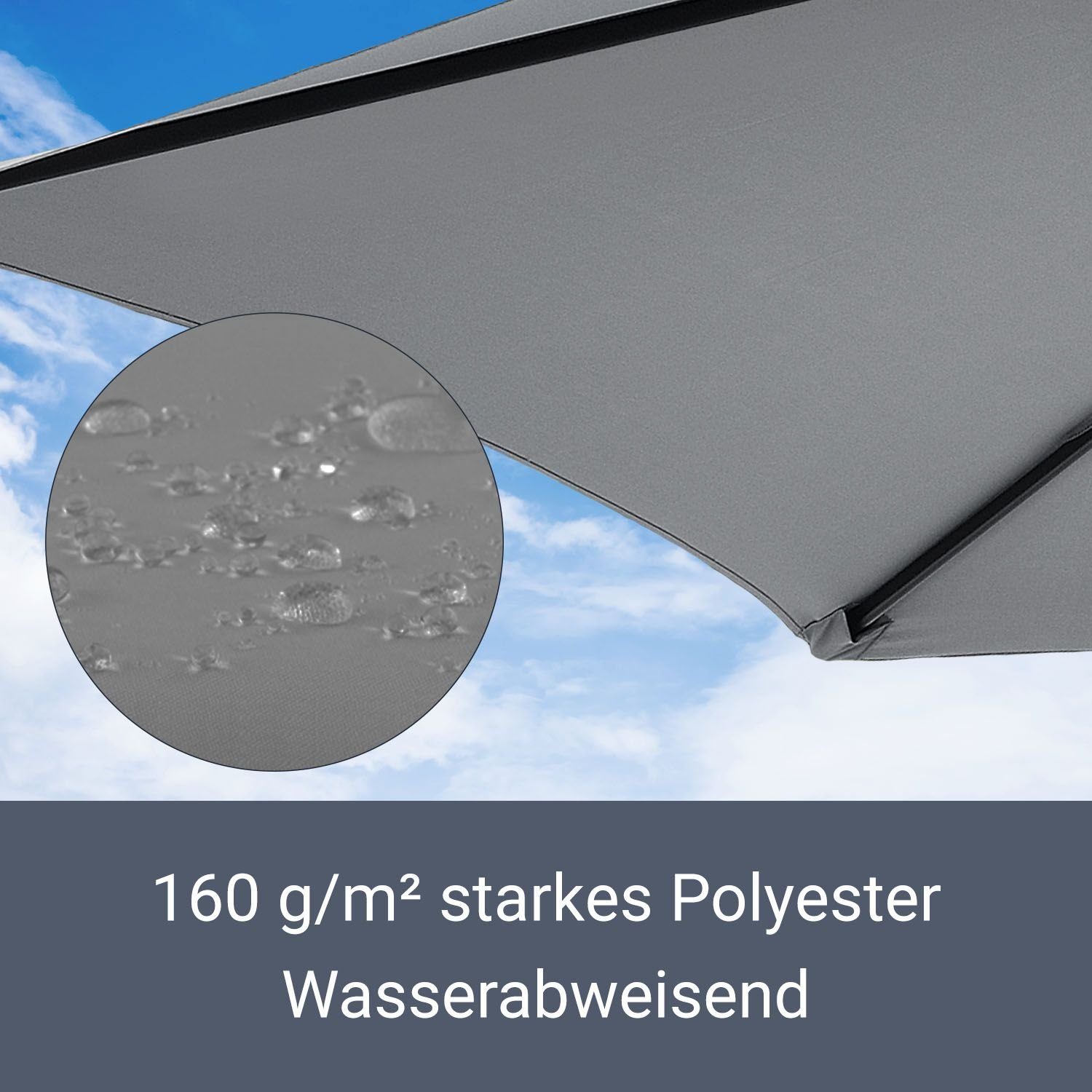 Juskys Ampelschirm Brazil, verstellbarer Neigungswinkel, wasserabweisend, bequeme Handkurbel