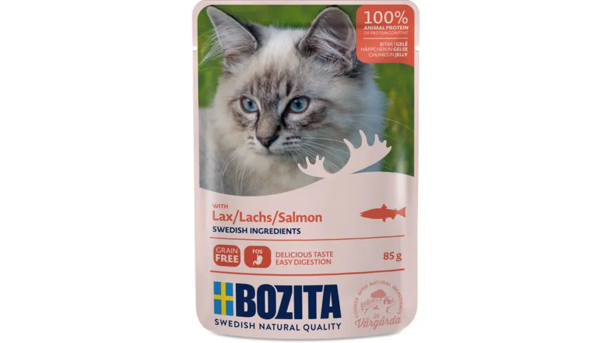 BOZITA Katzennassfutter Pouch Häppchen in Gelee mit Lachs 85 g