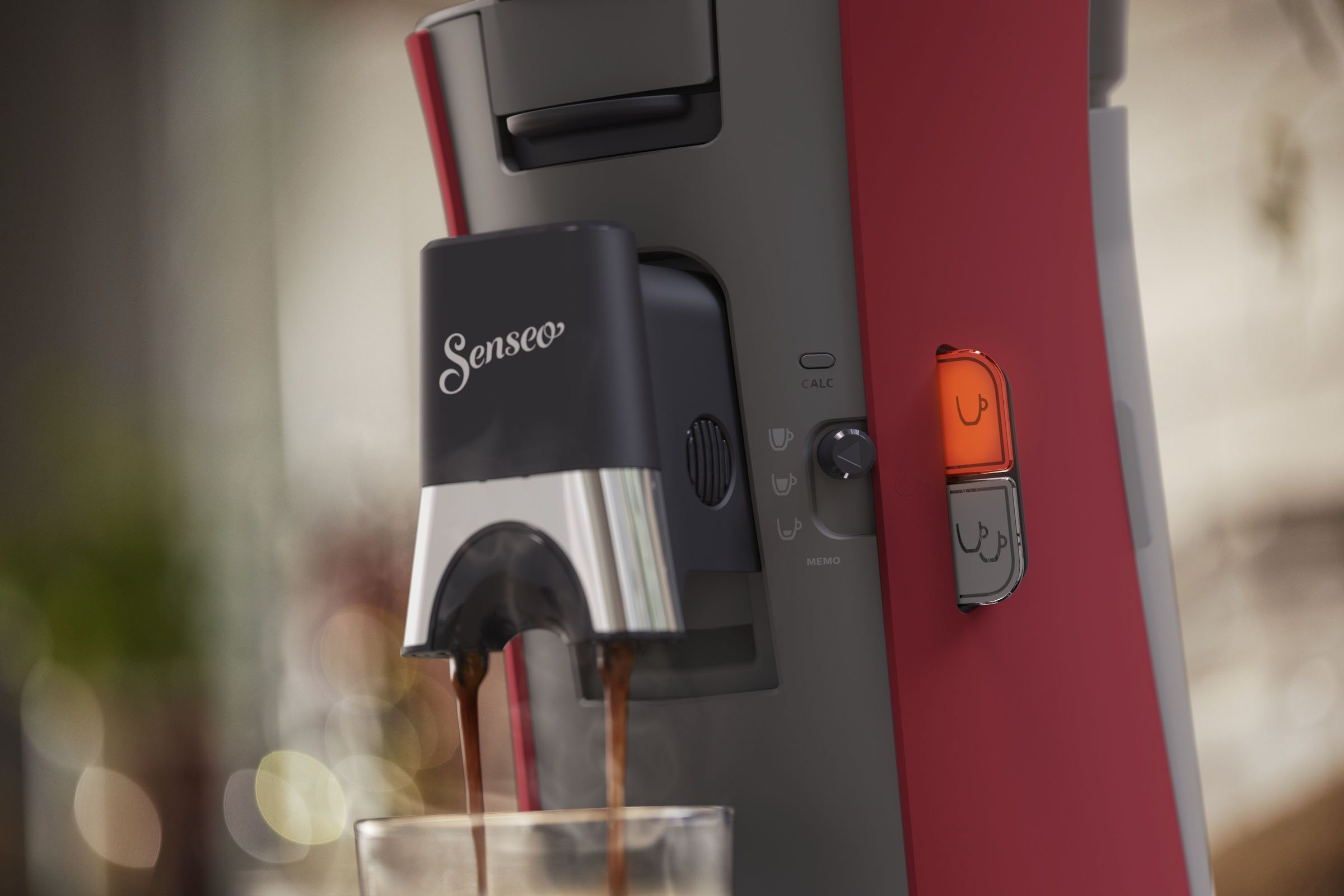 Philips Senseo Kaffeepadmaschine Select CSA240/90, aus 21% recyceltem Plastik und mit 3 Kaffeespezialitäten, dunkelrot